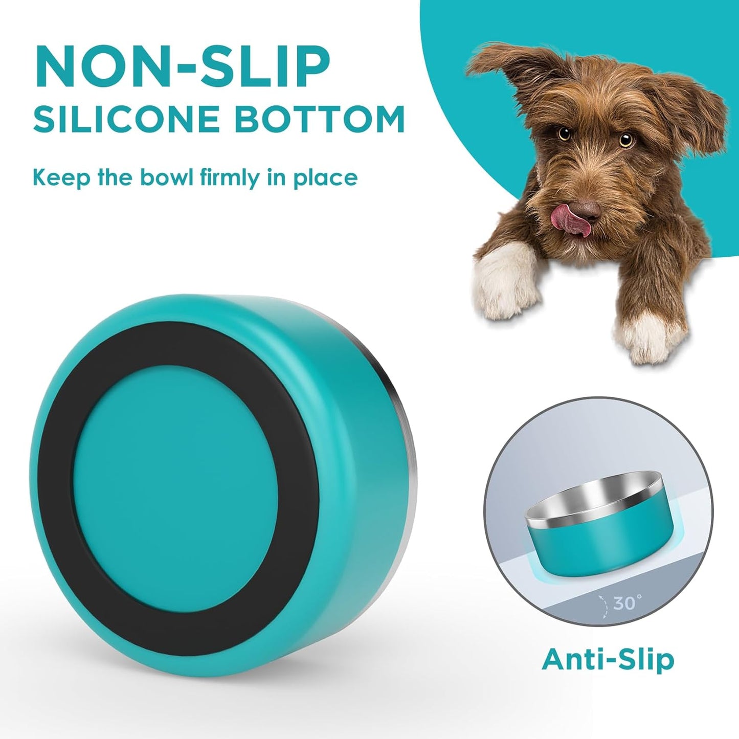 IKITCHEN Dog Bowl for Food and Water, 64 Oz Stainless Steel Pet Feeding Bowl, Durable Non-Skid Double Wall Insulated Heavy Duty with Rubber Bottom for Medium Large Dogs (64 Ounces/8 Cup, Lakeblue)