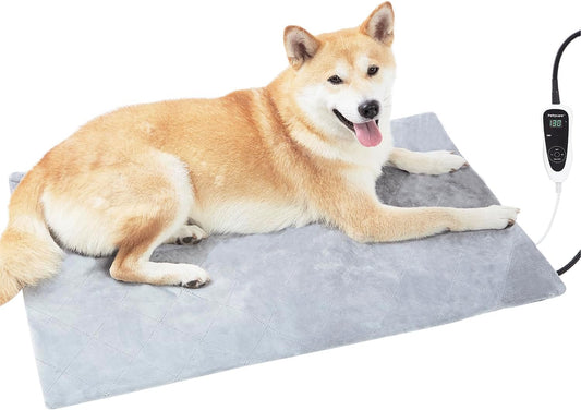 pettycare Pet Heating Pad for Dog Cat, Electric Heating with Steel-Wrapped Cord, 25-Level Timer & 11-Level Temperature Indoor Warming Pads Easy Clean for Puppy Cat Dog XXL 32x20inch