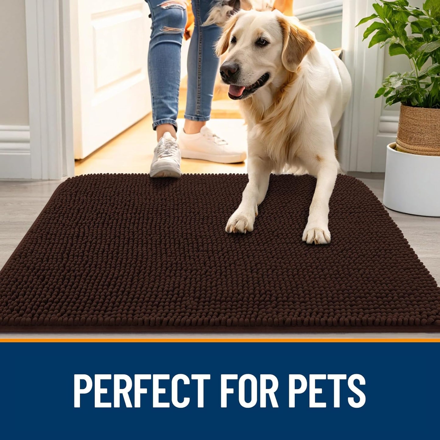 OLANLY Dog Door Mat for Muddy Paws 40x32, Absorbs Moisture and Dirt, Absorbent Non-Slip Washable Doormat, Quick Dry Chenille Mud Mat for Dogs, Entry Indoor Entryway Carpet for Inside Floor, Brown