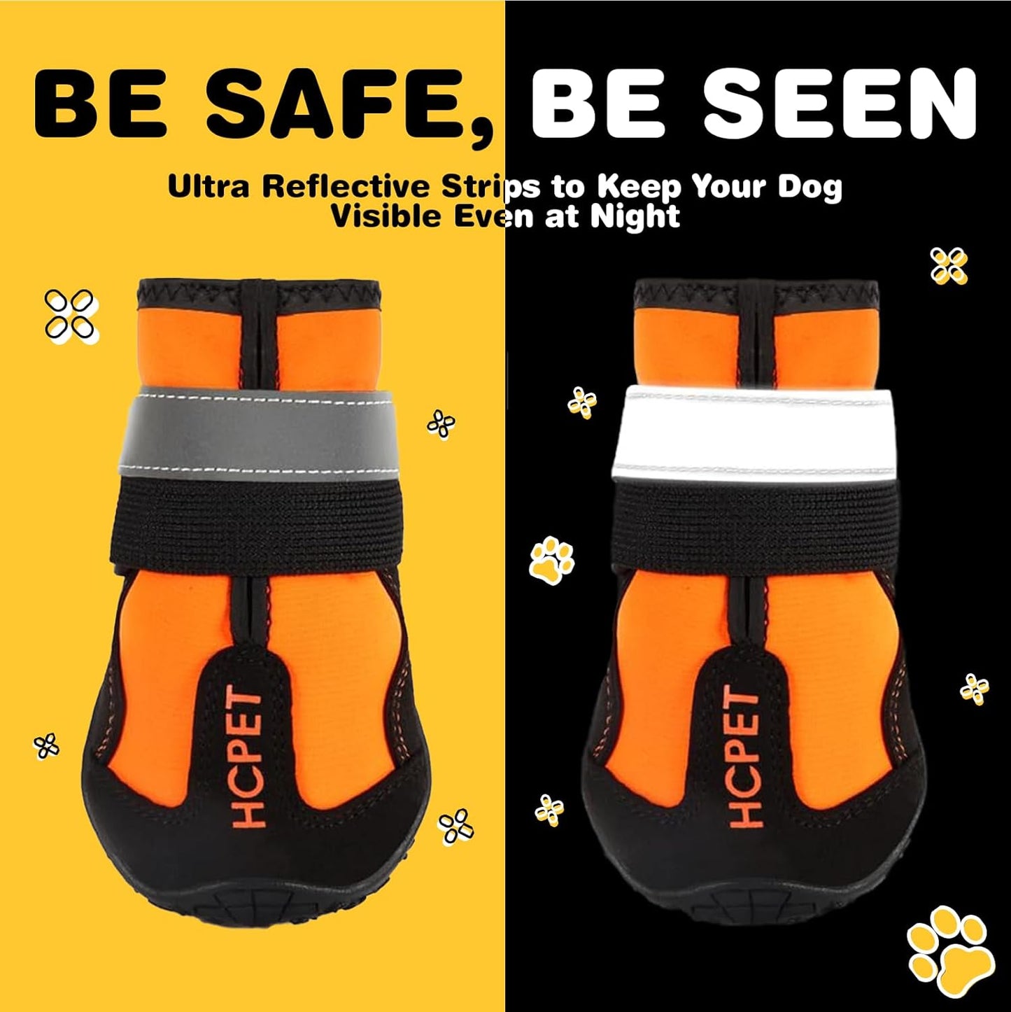 Hcpet Dog Shoes, Dog Boots for Large Dogs, Waterproof Dog Booties Paw Protector for Summer Hot Pavement, Winter Snowy Day, Outdoor Walking, Indoor Hardfloors Anti Slip Sole Orange Size 6