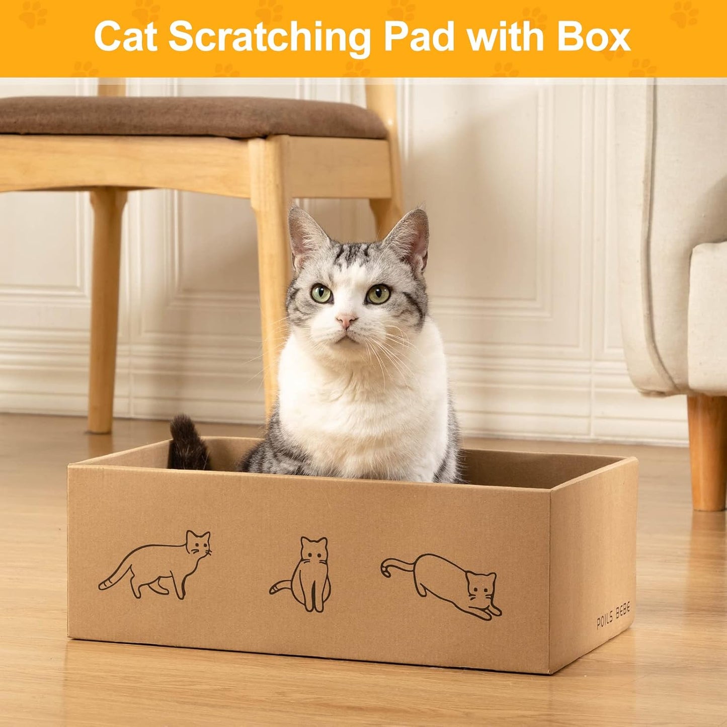 Poils bebe 5 PCS Cat Scratcher with Box, Reversible Cat Scratchers for Indoor Cats, Cardboard Cat Scratcher with Catnip, 2 Curved and 3 Flat Boards for Scratching Bed