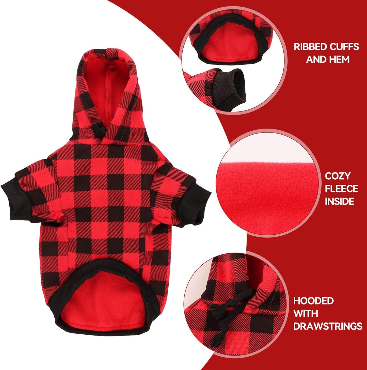 Dog Hoodie Sweater Red Buffalo Plaid Pet Clothes Warm and Soft Breathable Cozy Pet Hoodies for Large Dogs Dog Sweaters for Extra Large Dogs with Pocket(XL)