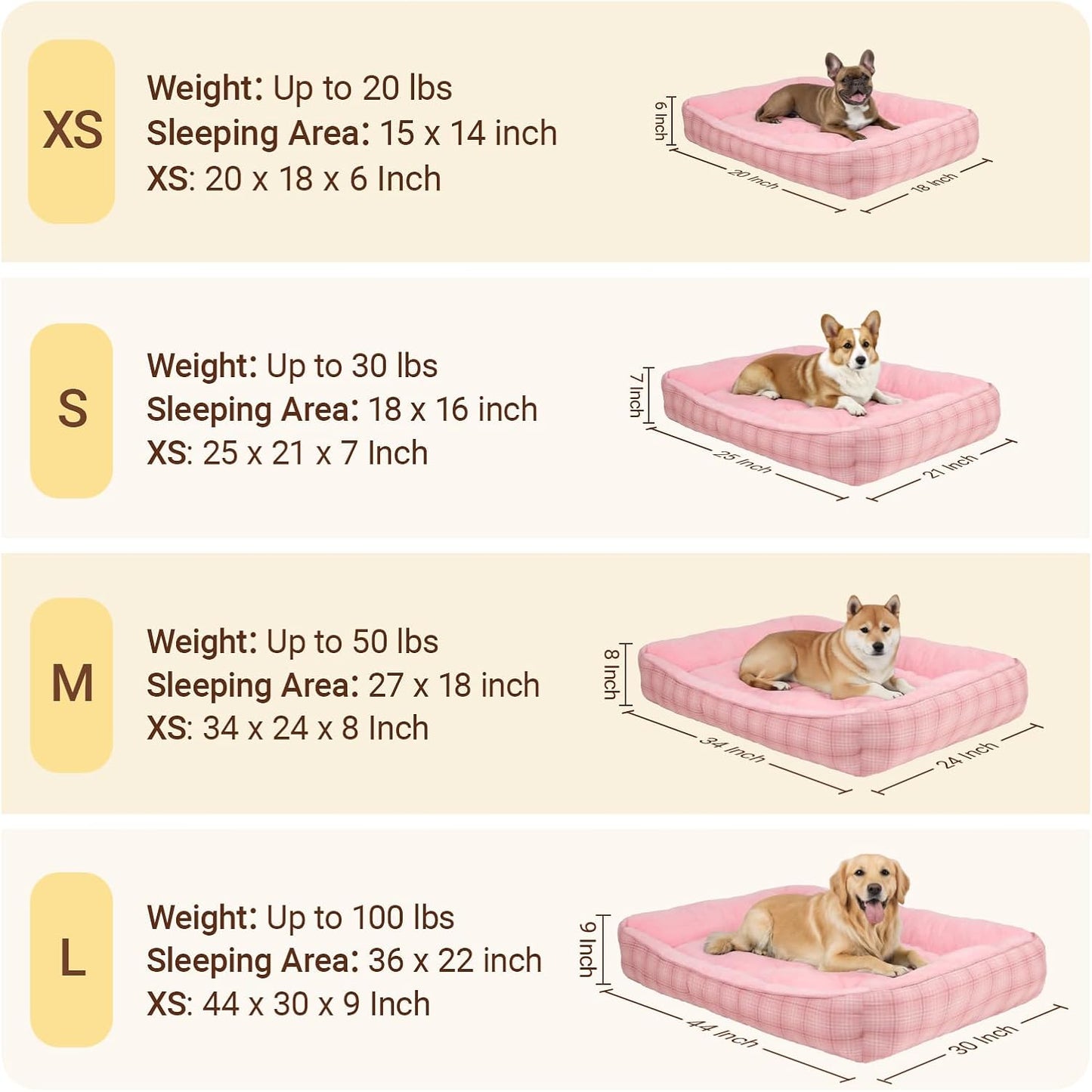 MIHIKK Rectangle Dog Beds for Extra Large Dogs & Cats, Orthopedic Sleeping Pet Bed for Couch with Durable Puppy Cuddler and Anti-Slip Bottom Machine Washable 44 * 30 Inch (Pink)