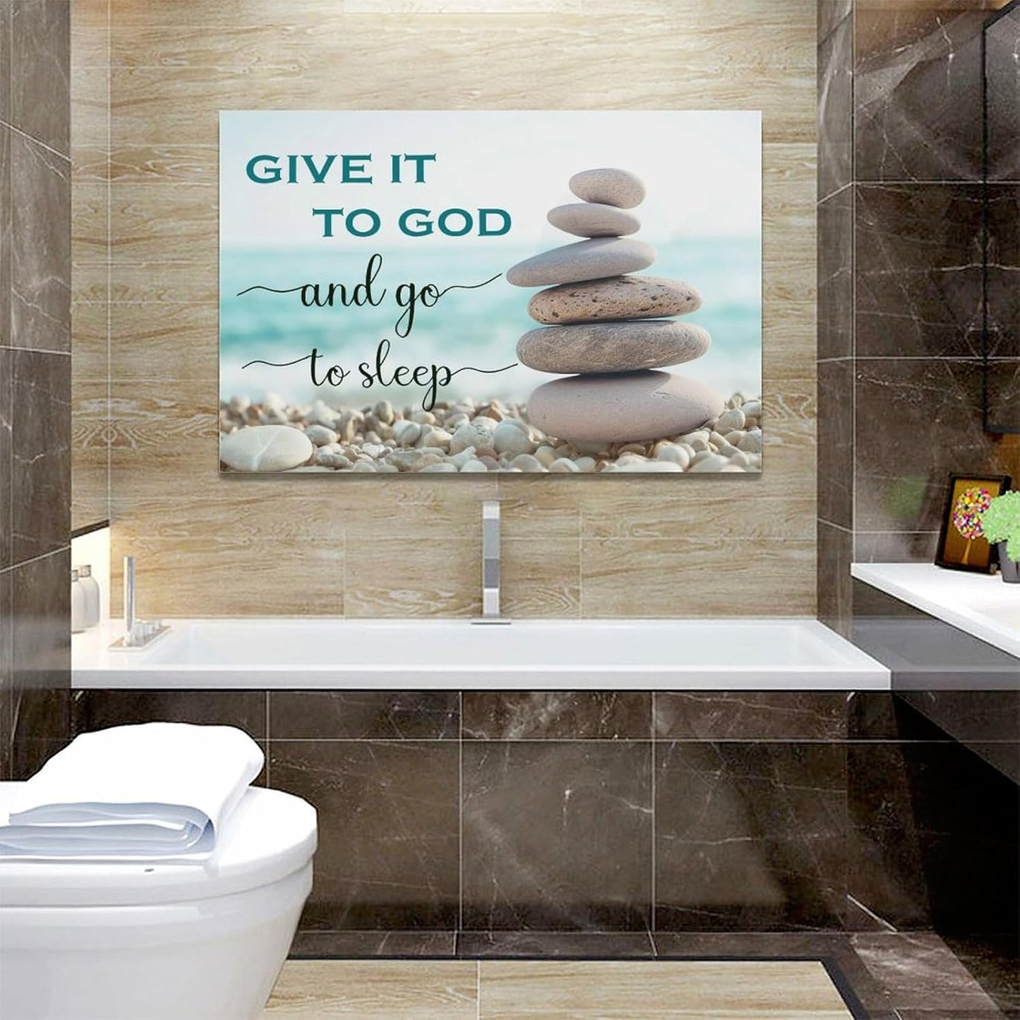 Scripture Wall Art Bible Verse Christian Gifts Canvas Give It To God Go To Sleep Wall Decor Inspirational Quote Prints Painting Religious Pictures Artwork for Bathroom Kitchen Living Dining 24"x16"