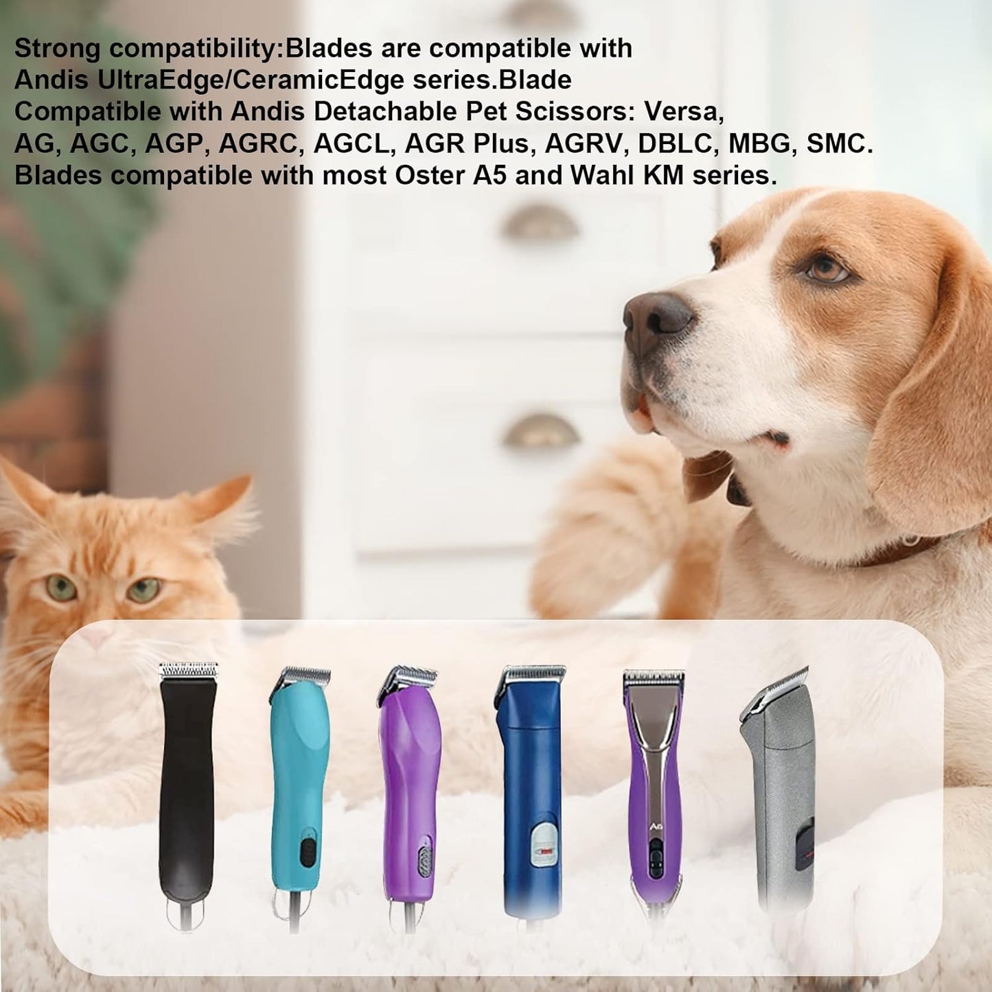 2PC 7FC Blade Dog Grooming Clipper Blade Compatible with Andis Dog Clipper/Oster A5/Wahl KM-10 Series,Ceramic Blade & Stainless Steel Blade