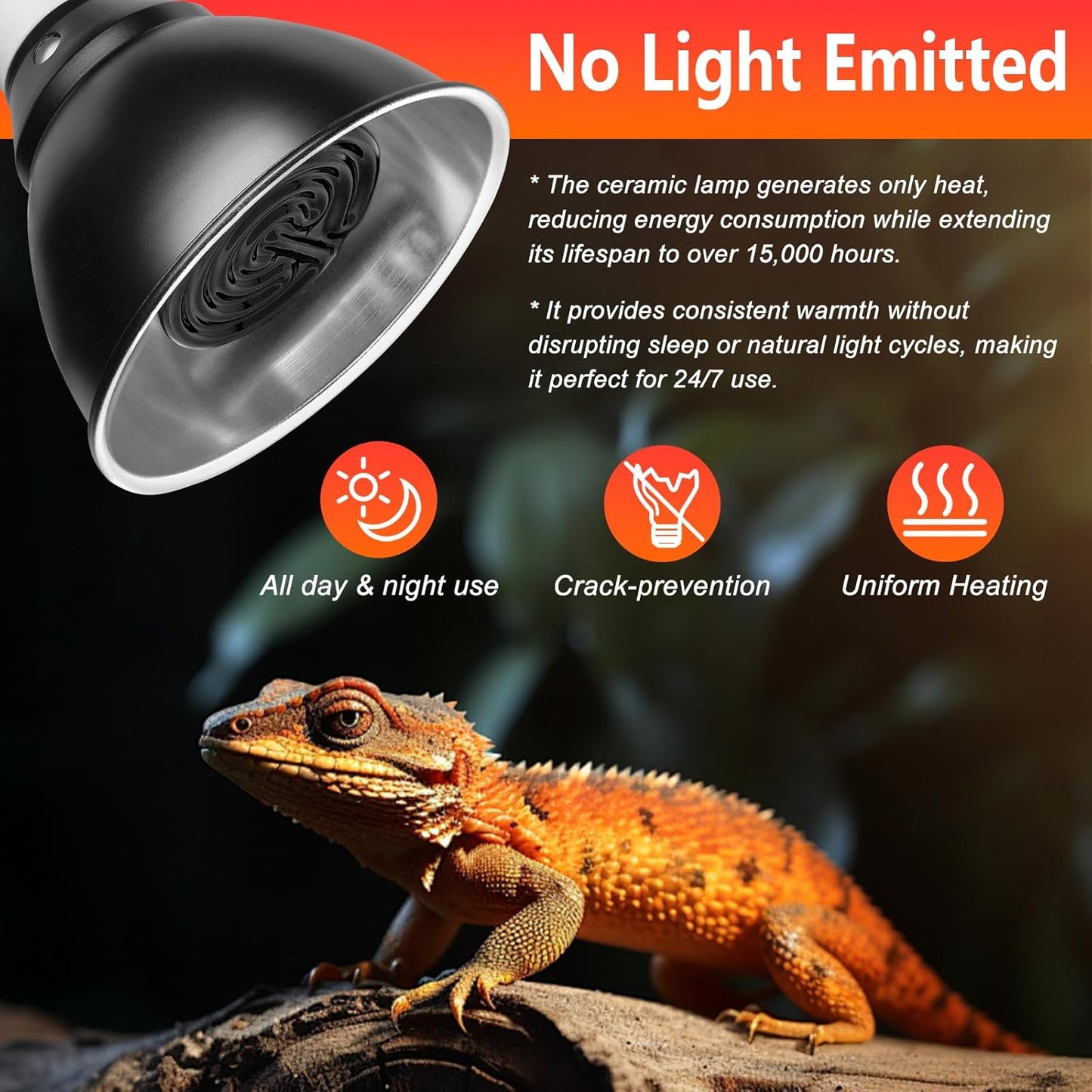 100W Ceramic Heat Emitter for Day and Night Use, Pack of 2 Reptile Basking Heat Lamp for Bearded Dragon, Lizard, Iguana & Amphibians (Black, 100 Watts)