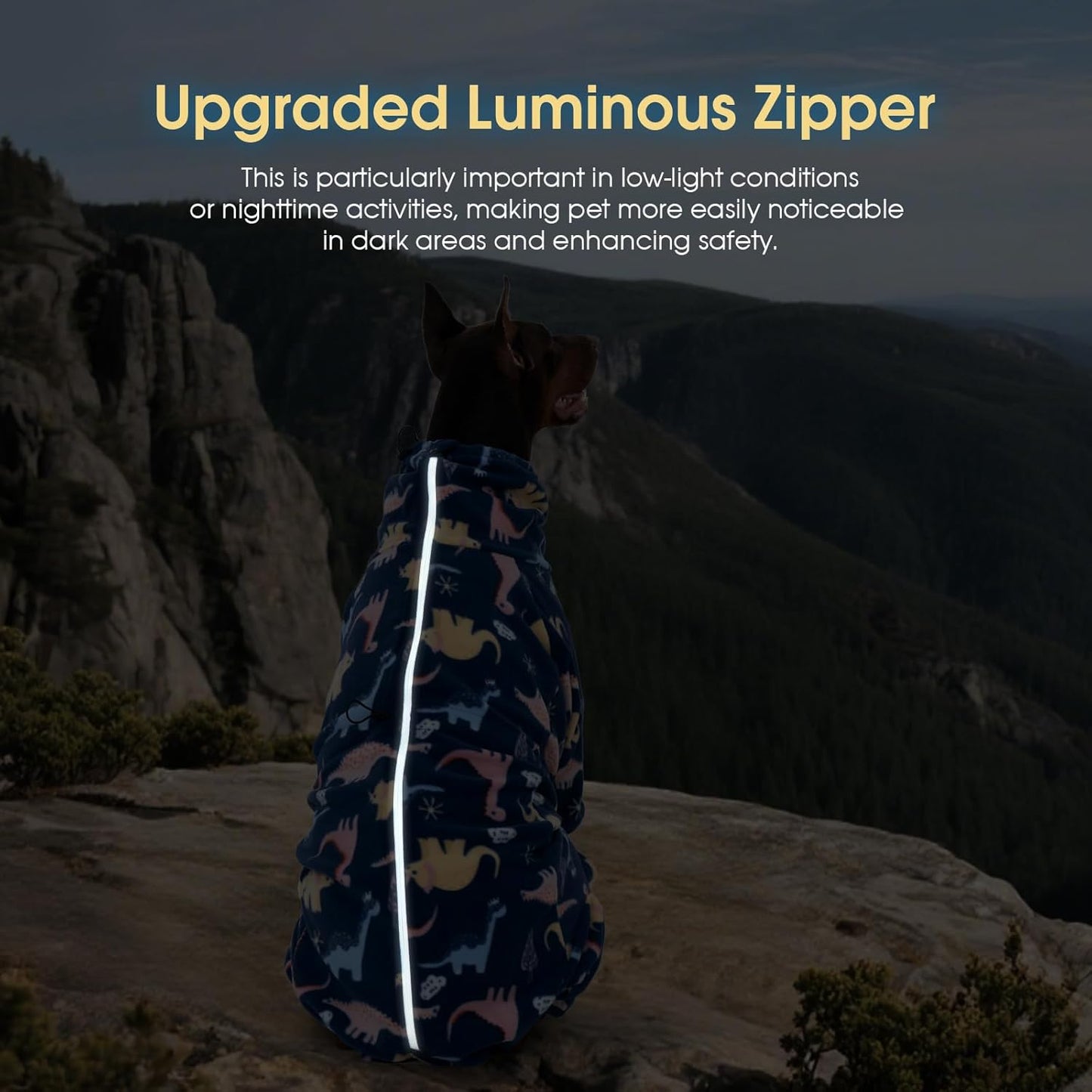 ROZKITCH Dog Clothes Large Sized Pajamas, Pet Windproof Warm Cold Weather Jacket Vest with Reflective Zipper, Jumpsuit Apparel Outfit Clothes for Medium Dog Dinosaur L