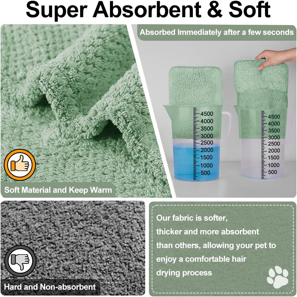 Giant Dog Bath Bubble, Quick Drying Super Absorbent Used for After Bathing, Warm Dog Towels, Adjustable Hoodies and Belts for Pet Dogs Bath Clothes Products(Green Jacquard, 6XL)