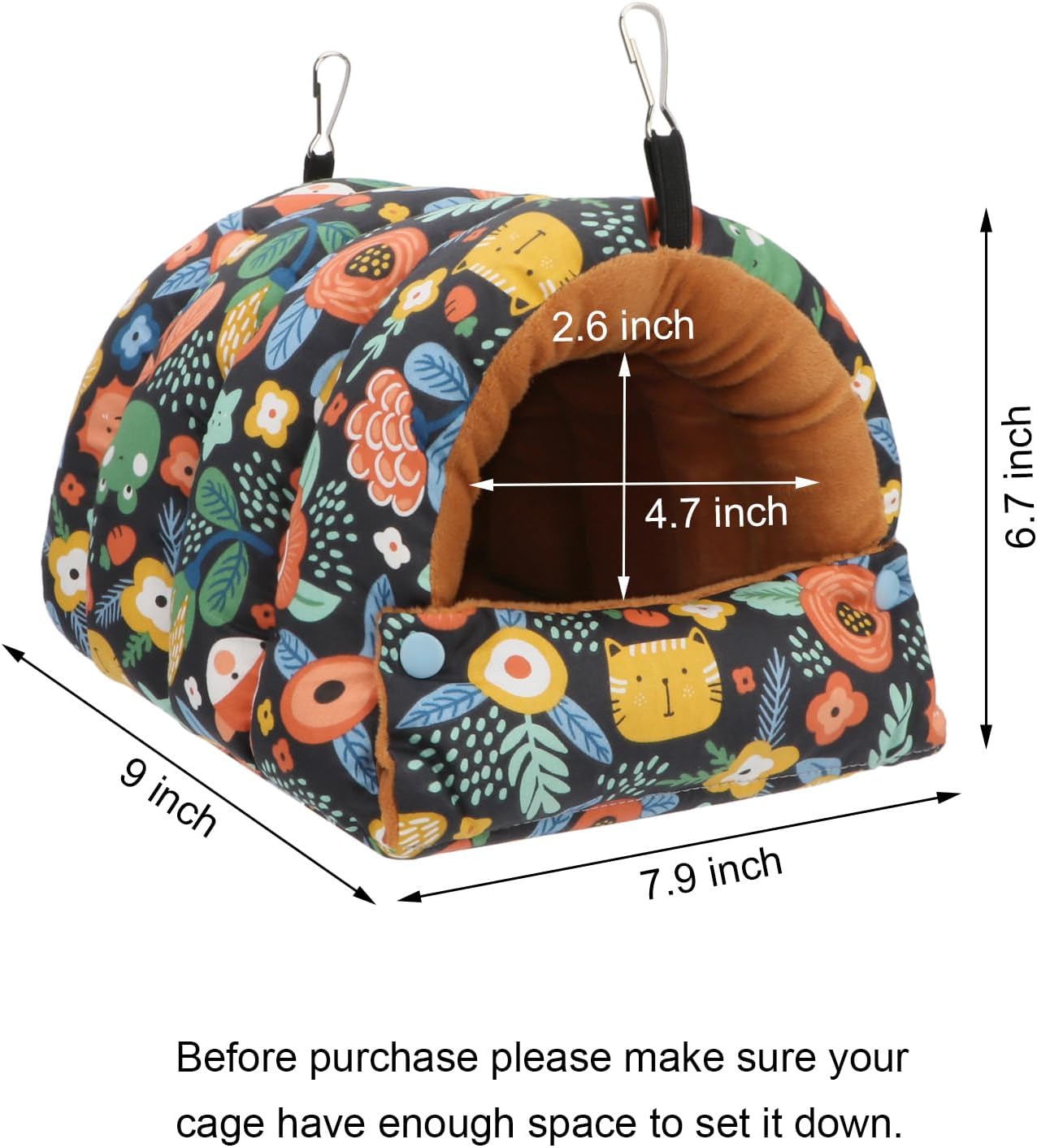 Wontee Bird Nest House Winter Warm Snuggle Hut Bird Bed Hanging Hammock for Parrots Budgies Parakeets Caique Senegal Cockatiels Conures (Large, Black)