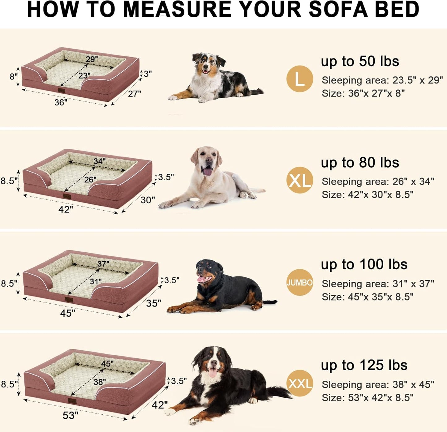 Orthopedic Waterproof Dog Bed for Extra Large Dogs, Memory Foam XL Dog Bed with Sides, Egg-Crate Foam and Non-Slip Bottom Jumbo Dogs Couch Beds with Washable Removable Cover(Jumbo,Pink)