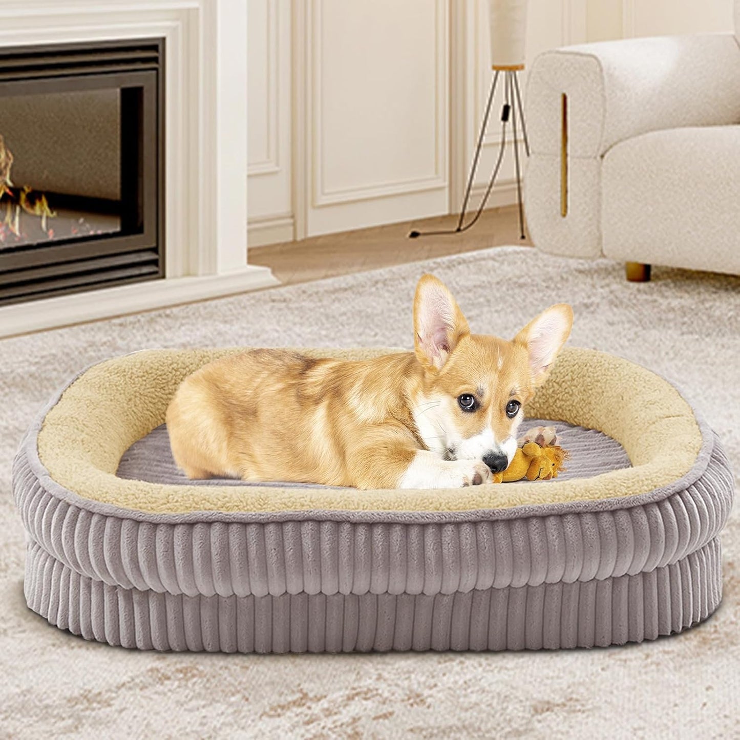 Orthopedic Dog Bed for Medium Dogs Breeds, High Density Egg Crate Foam Dog Sofa Beds,Oval Kennel Bed, Pet Couch Bed with Four Sided Bolster, Removable Washable Cover& Non-Slip Bottom