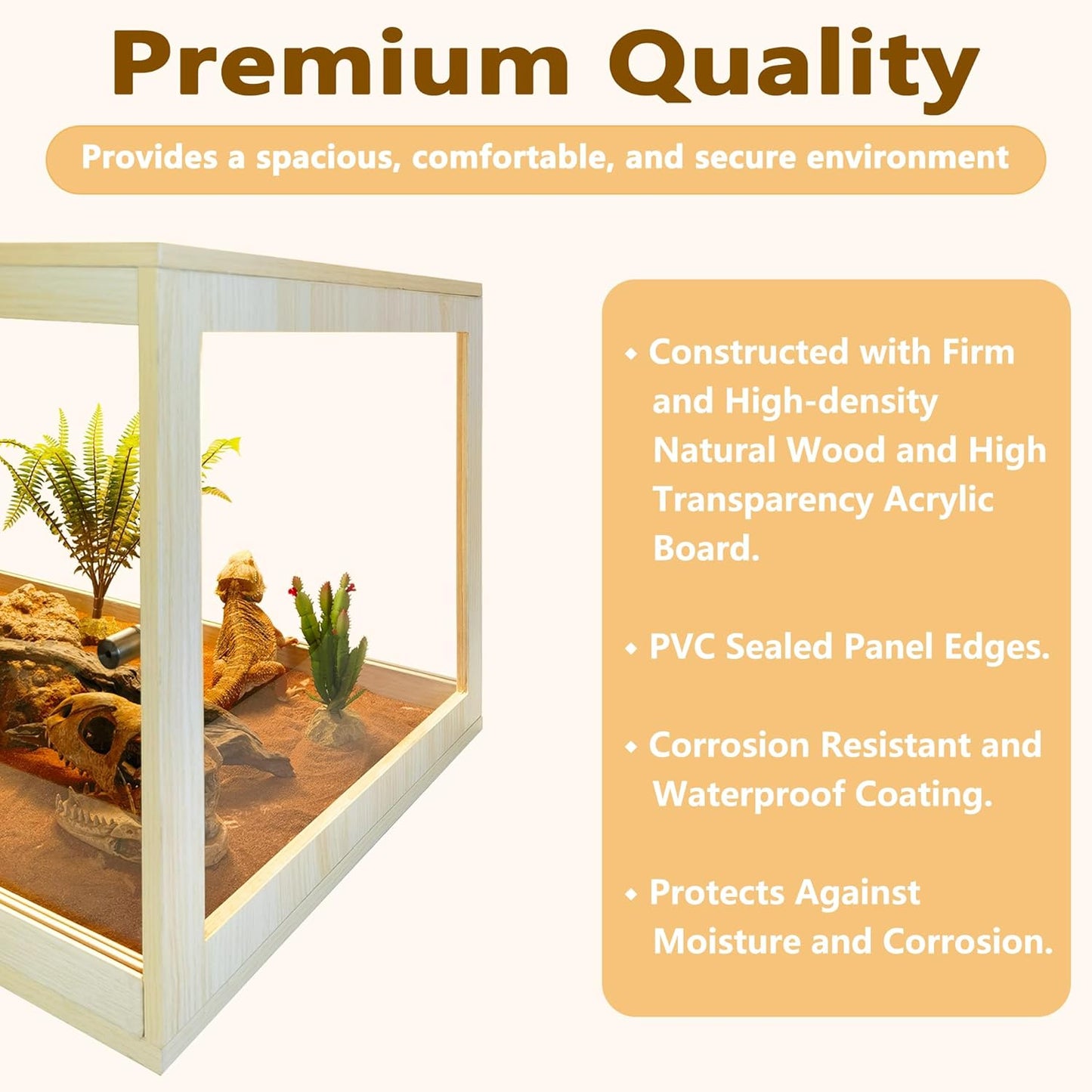 Prolee Reptile Terrarium Tank Up to 78 Gallon, Lizard Tank Bearded Dragon Tank with Metal Mesh Roof Door, Snake Tank with Lock Design (Oak, 27 Gallon Volume, 24 Inch Length)