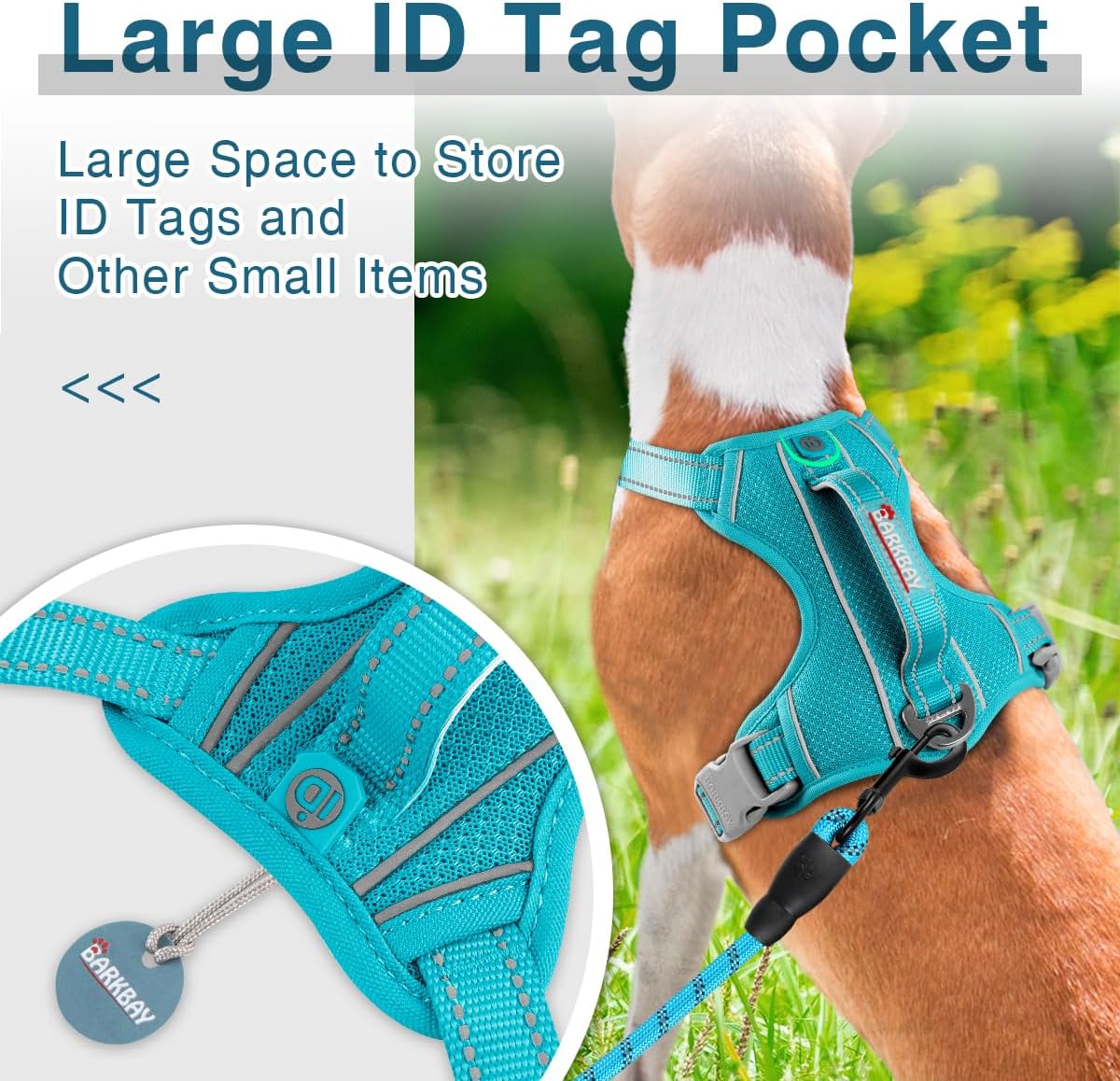 BARKBAY Dog Harness No Pull with ID Tag Pocket - Heavy Duty, Reflective, Easy Control for Large Dogs(Ocean Blue,S)