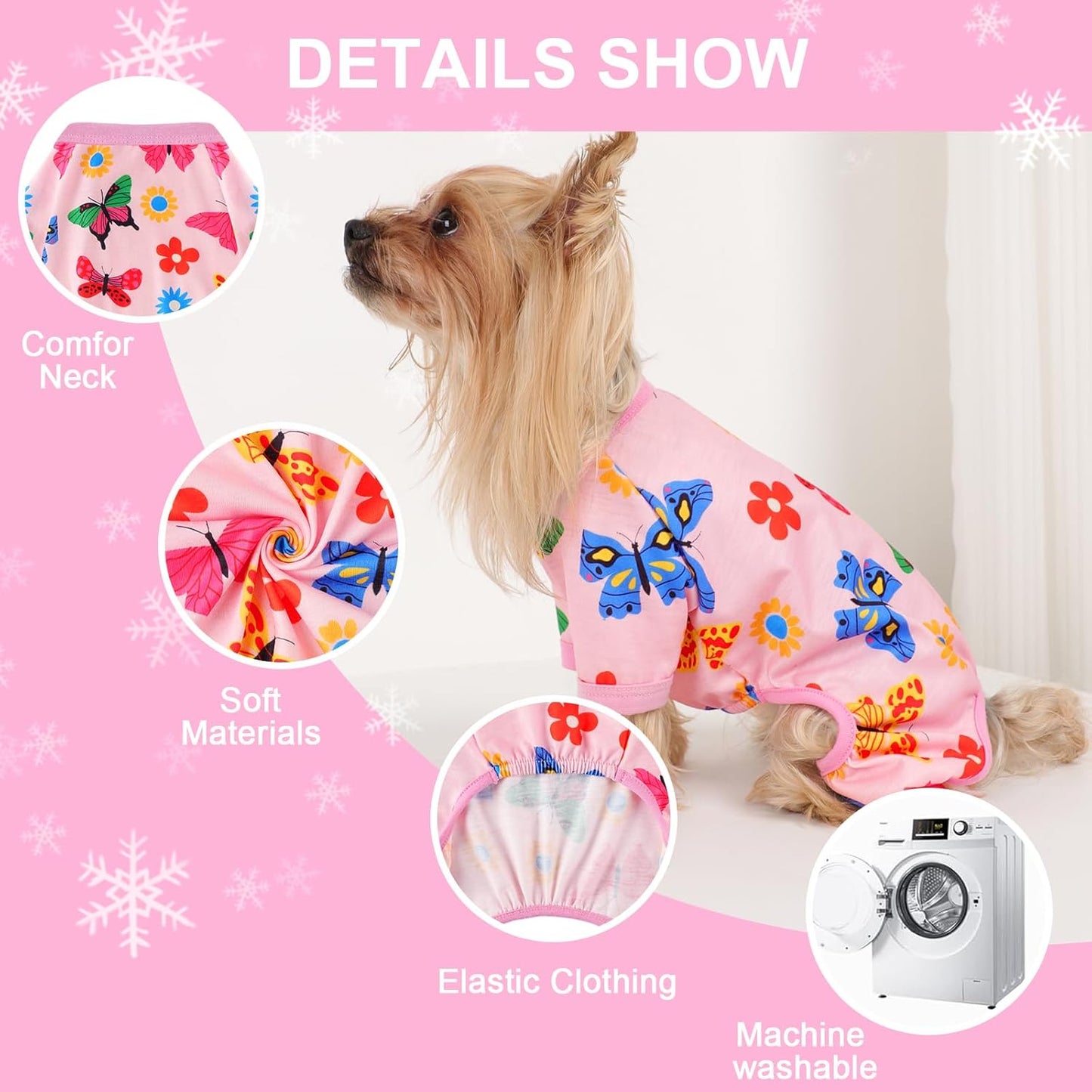 Dog Pajamas Small Sized Dogs Stretchable Summer Dog Clothes Pjs 4 Legs Girl Boy Cute Soft Puppy Outfits Doggie Cat Jammies Jumpsuit Sleeper for Pet, Butterfly S