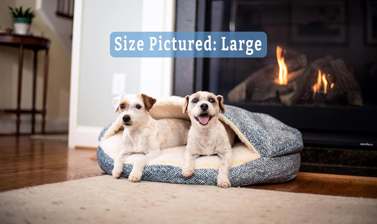 Snoozer Luxury Cozy Cave Dog Bed - Indoor Dog Bed with Cover Cave, Covered Calming Burrow for Small & Medium Sized Pets with Blanket Attached, Enclosed, Washable - Large, Palmer Indigo