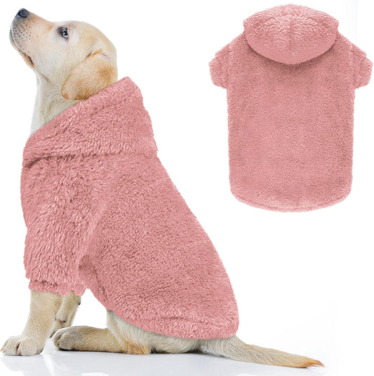 Fuzzy Dog Sweaters for Medium Dogs Dog Hoodie Soft Double-Sided Plush Fleece Pet Sweater Clothes Coats Pet Hoodie Sherpa Hooded Sweatshirt(Pink-M)