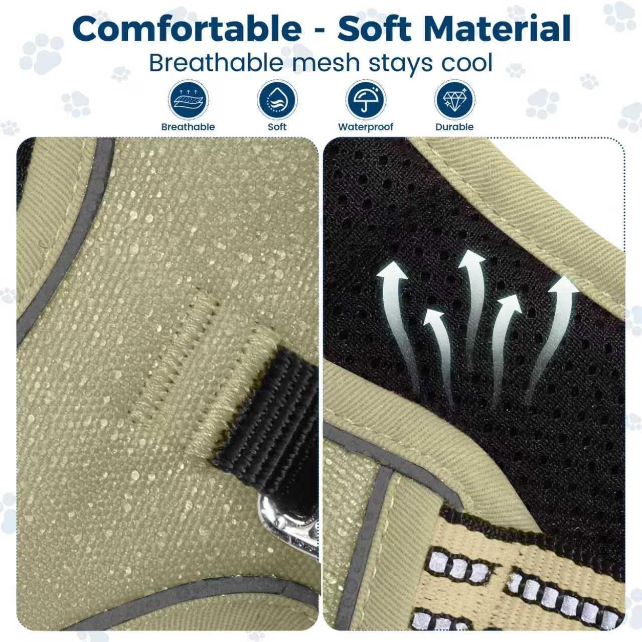 Funfox Dog Harness No Pull, Adjustable Pet Vest Harness, Super Soft Material with Vertical Handle Easy Control, Reflective Night Walking, 2 Leash Clips for Large Dogs, Army Green, L