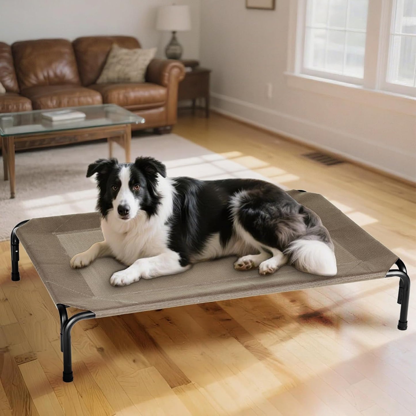 Elevated Dog Bed for Outdoor, XXL Raised Dog Cot Indestructible with Washable Mesh, Cooling Summer Pet Cot Chew Proof for Outside Camping Travel, 51 inch Brown