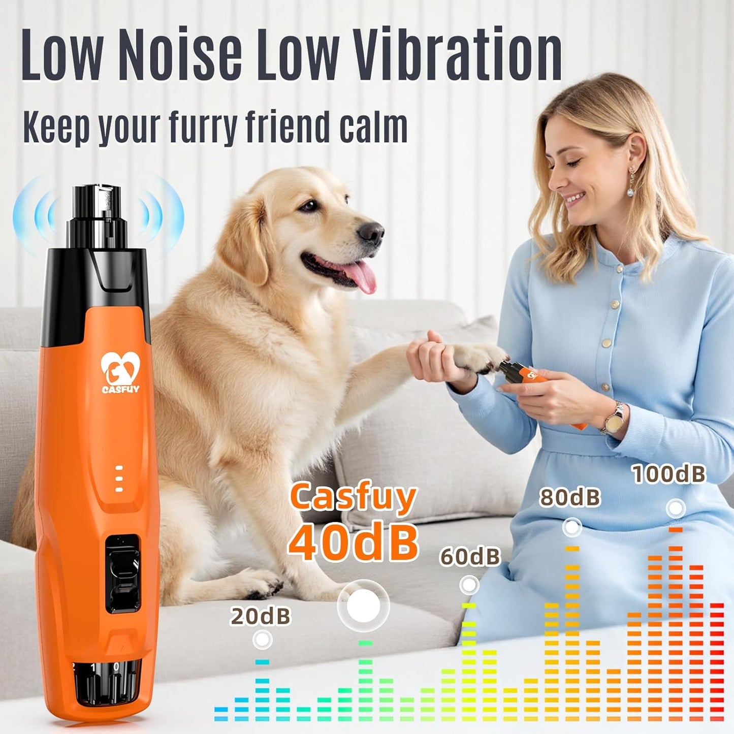 Casfuy New 6-Speed Dog Nail Grinder - 50% More Power Dog Nail Trimmers with 2 LED Lights Quiet 7h Running Time Electric Pet Nail Grinder File Toenail Grinder for Large Medium Small Dogs & Cats (OR)