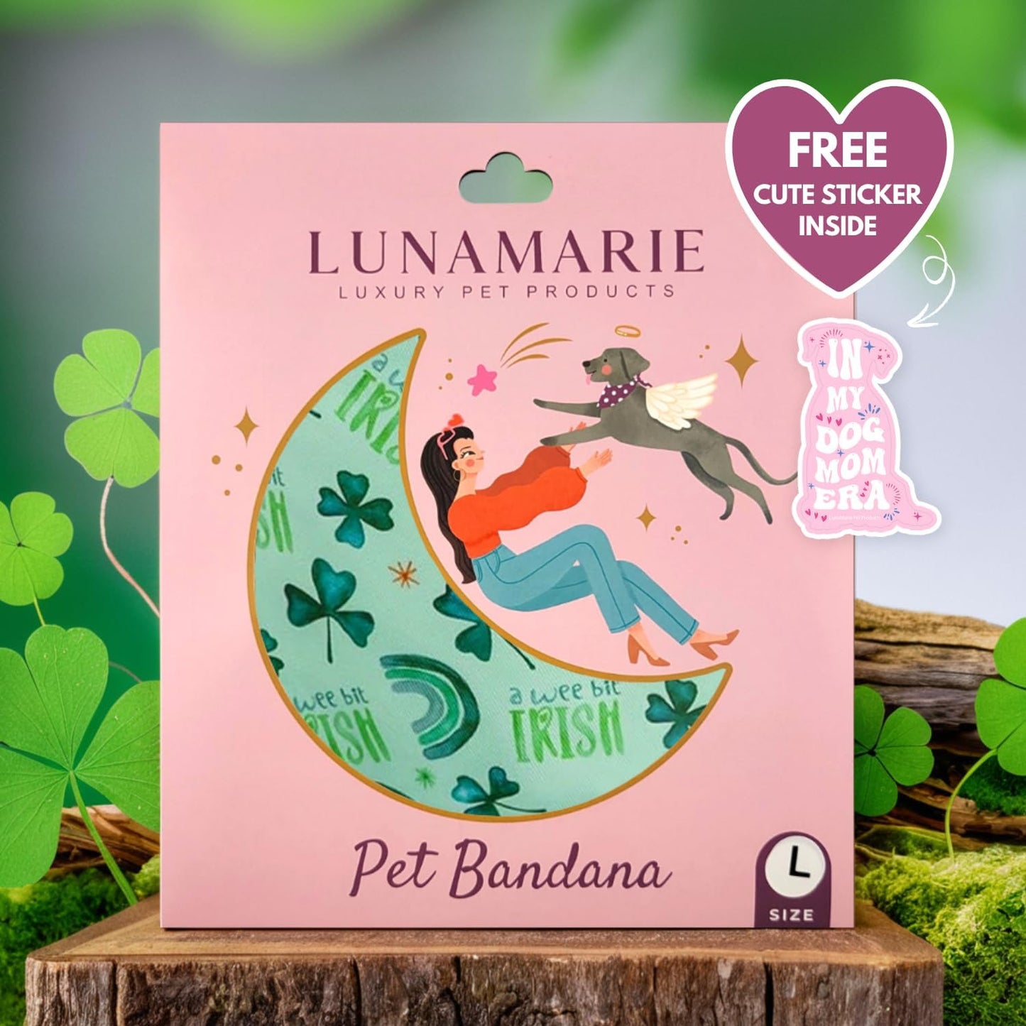 LunaMarie - Luxury Pet Birthday Bandanas -Premium & Silky Poly Fabric | 100% Handmade | Custom Shape Dual Layered (A Wee Bit Irish, Small)