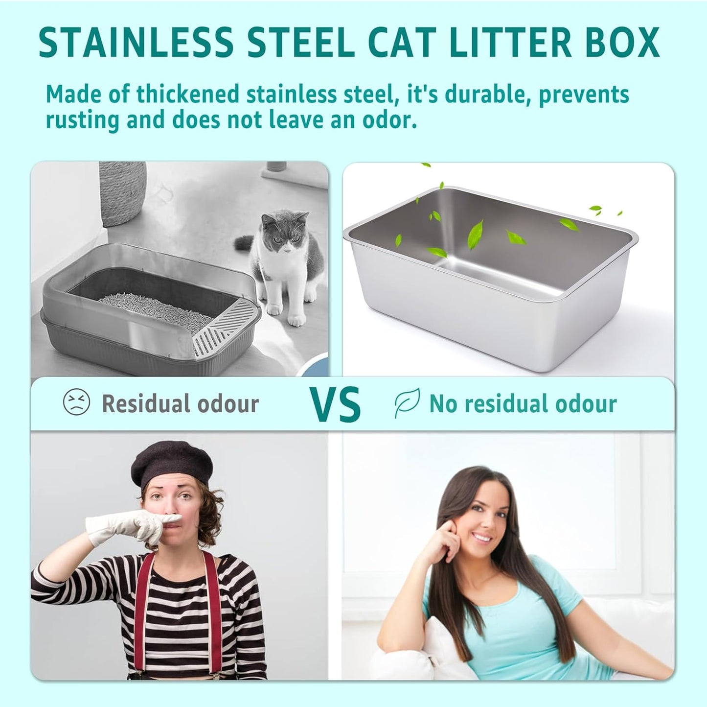 2 Pack Stainless Steel Litter Box-XXL Metal Litter Box for Big Cats 8IN Deep, Cat LitterBox-Pet Toilet Easy to Clean,High Sided Cat Litters Boxes Adult Cats,Non Stick, No Smell