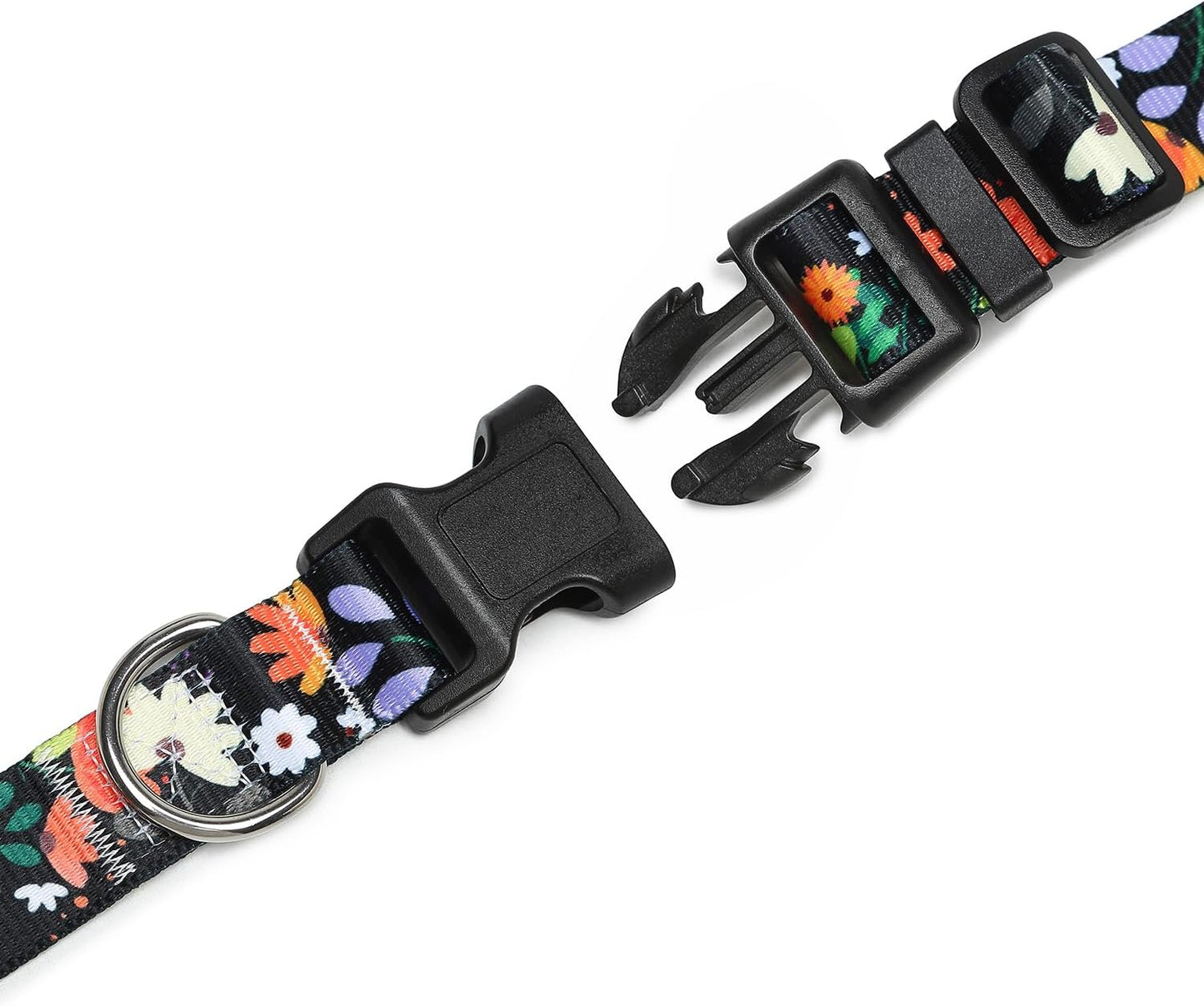 Mercano Adjustable Dog Collar - Special Design Patterns, Soft Nylon Comfortable Sturdy Pet Collar for Small Medium Large Dogs (XS, Floral Orange)