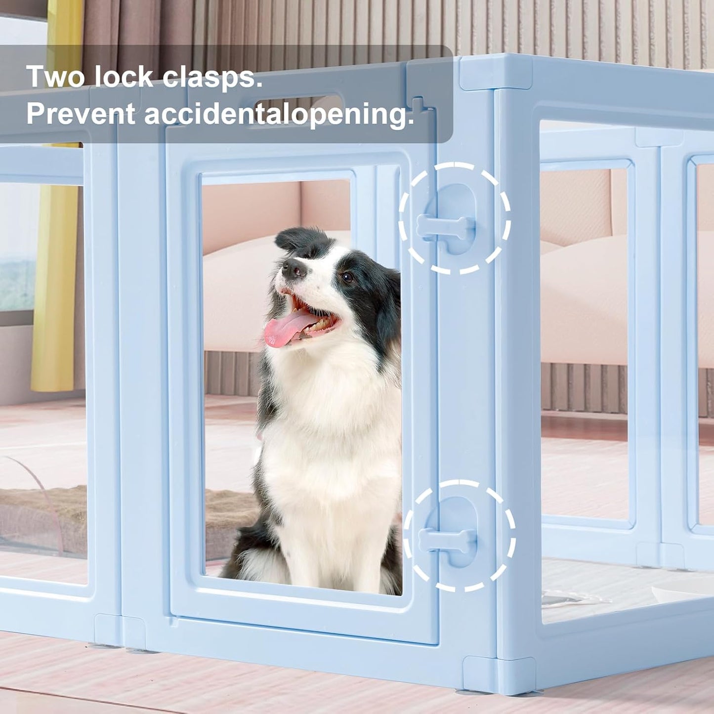 DIY Clear Acrylic Dog Playpen House,Quick Easy Assembly and Disassembly,Strong Floor Suction,Indoor and Outdoor Use,Easy Cleansing Puppy Fence (Sky Blue, 23.6" H, 12PCS)