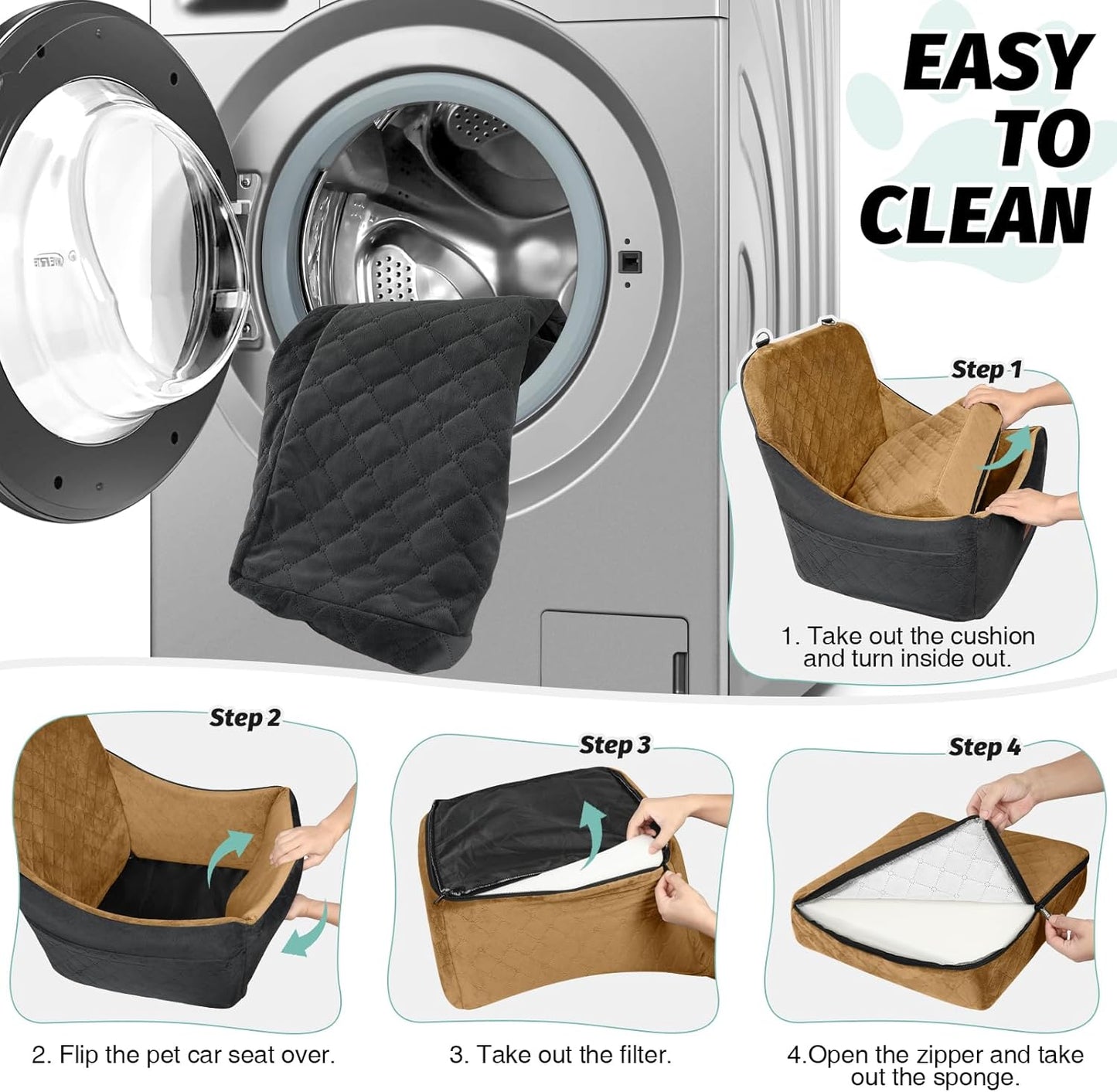 Dog Booster Car Seat for Up to 35lbs Pets,Easy to Install,Fully Detachable and Washable,Anti-Slip Base,Snug Puppy Car Seat with 2 Clip-On Leashes(Black/Coffee,Medium)