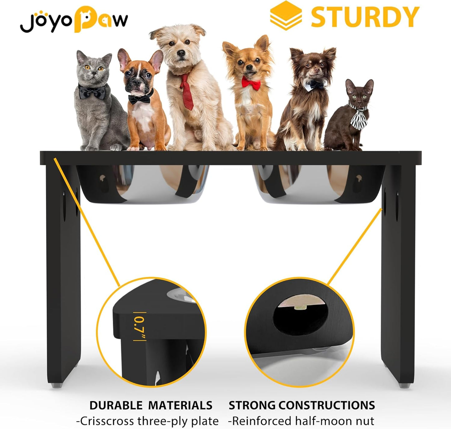 Elevated Dog Bowls, Bamboo Raised Dog Bowl for Large Dogs, with 2 Stainless Steel Bowls (13'' Tall-68oz Bowl, Black)