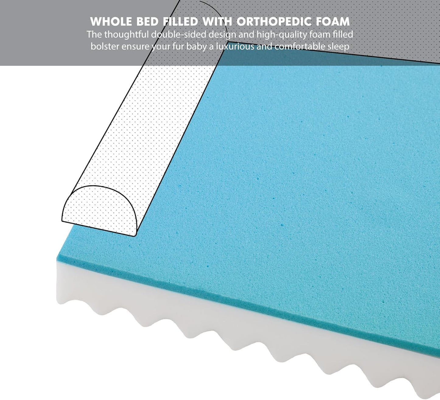 Friends Forever Orthopedic Dog Bed, Bolster Dog Bed with Memory Foam Pet Couch Sofa and Removable Washable Cover, Ally Navy, 42x32x7