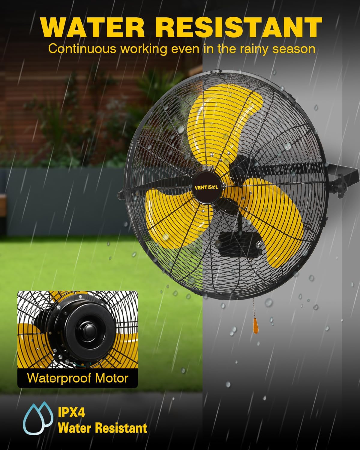 VENTISOL 20 Inch Waterproof Wall Mount Fan, High Velocity 3-Speeds 4650 CFM Heavy Duty for Home, Workshop, Industrial, Barn, Greenhouse, ETL Listed