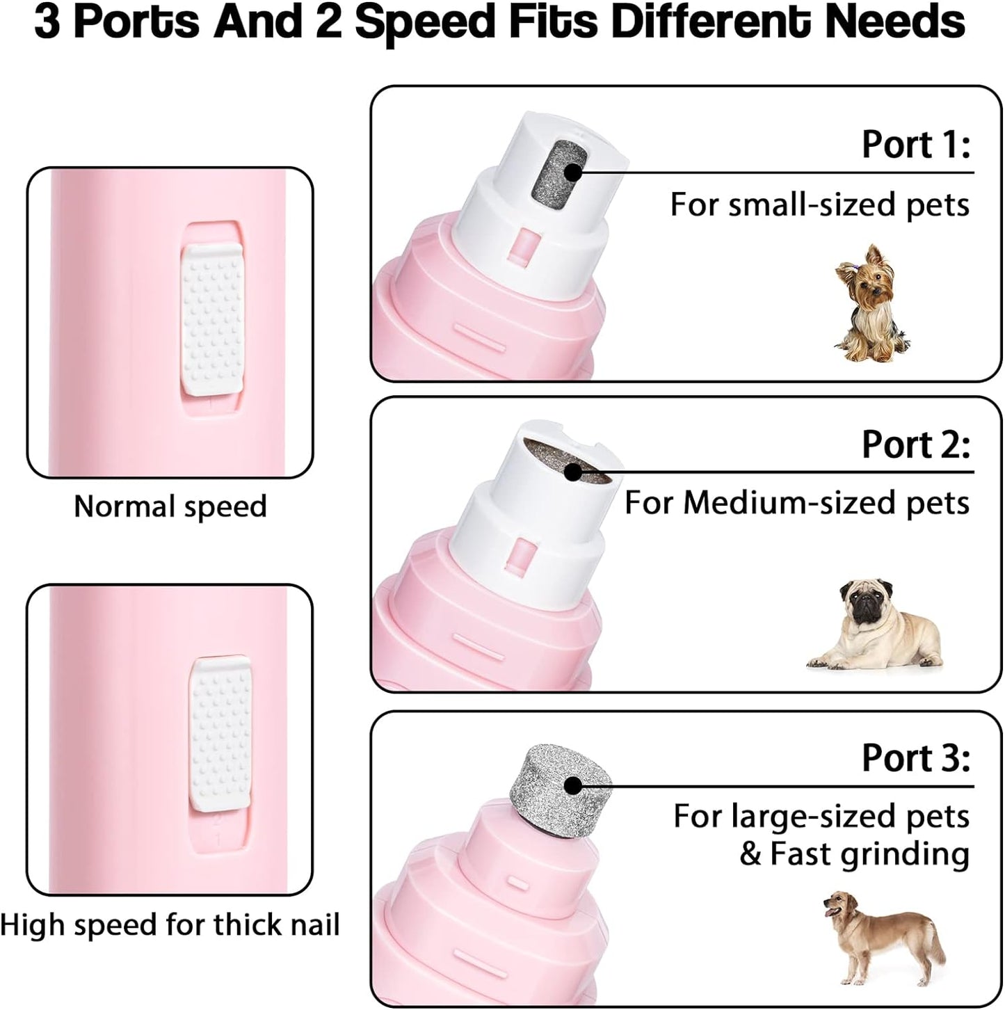 Casfuy Dog Nail Grinder Upgraded - Professional 2-Speed Electric Rechargeable Pet Nail Trimmer Painless Paws Grooming & Smoothing for Small Medium Large Dogs & Cats