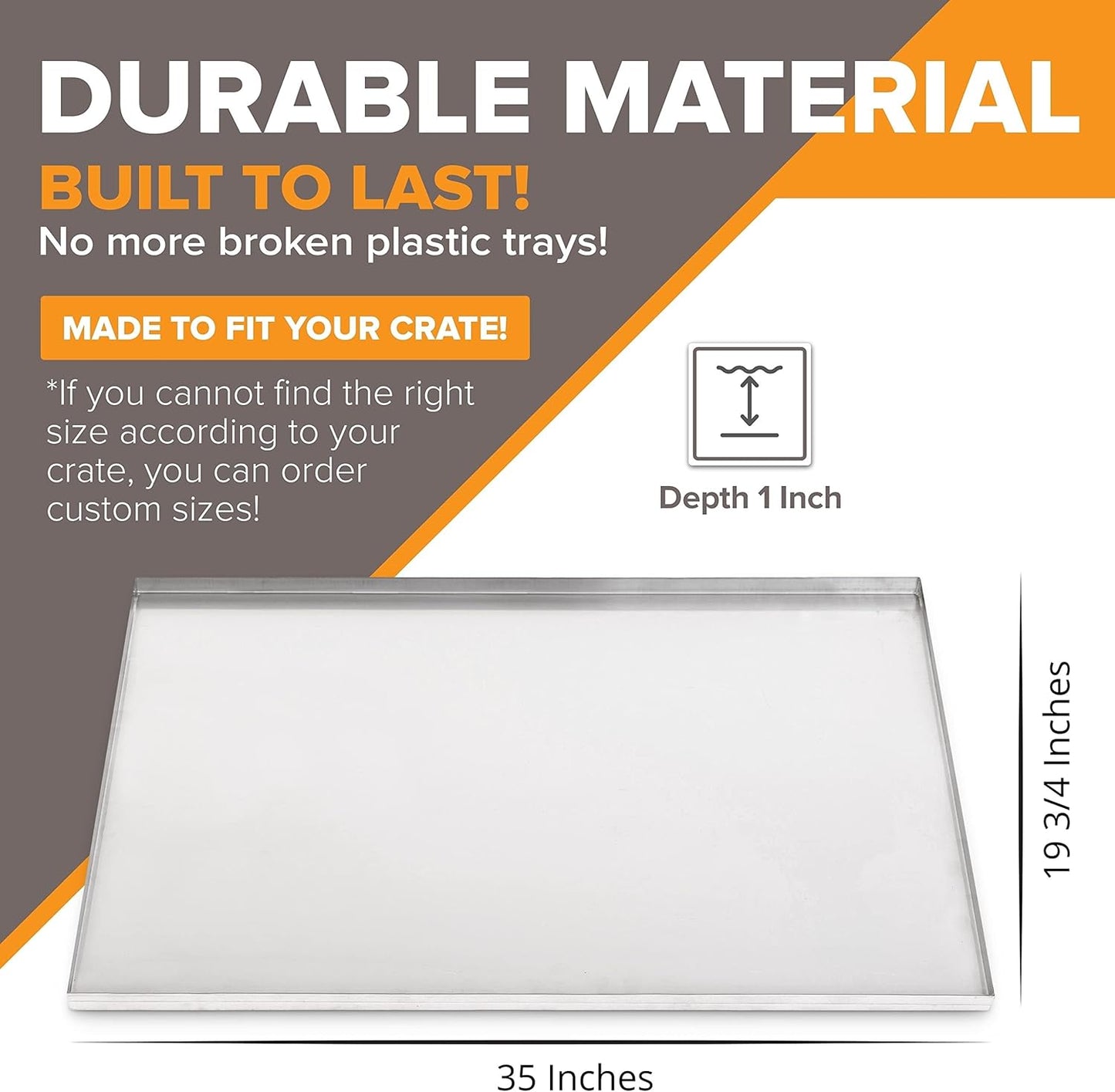 35" x 19.75" Metal Replacement Dog Crate Pan Chew Proof Crack Proof Pet Kennel Tray Central Dog Training Crate Pan Pet Supplies, Galvanized, 1" H