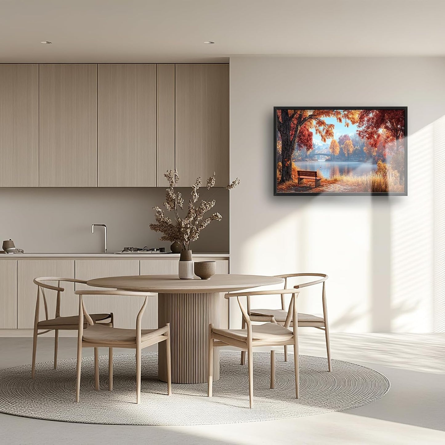 Large Autumn Tree Wall Art for Living Room, Framed Oversized Lake Landscape Wall Decor Nature Canvas Painting Modern Artwork for Living Room Bathroom Bedroom Office Dining Room 36"x24"