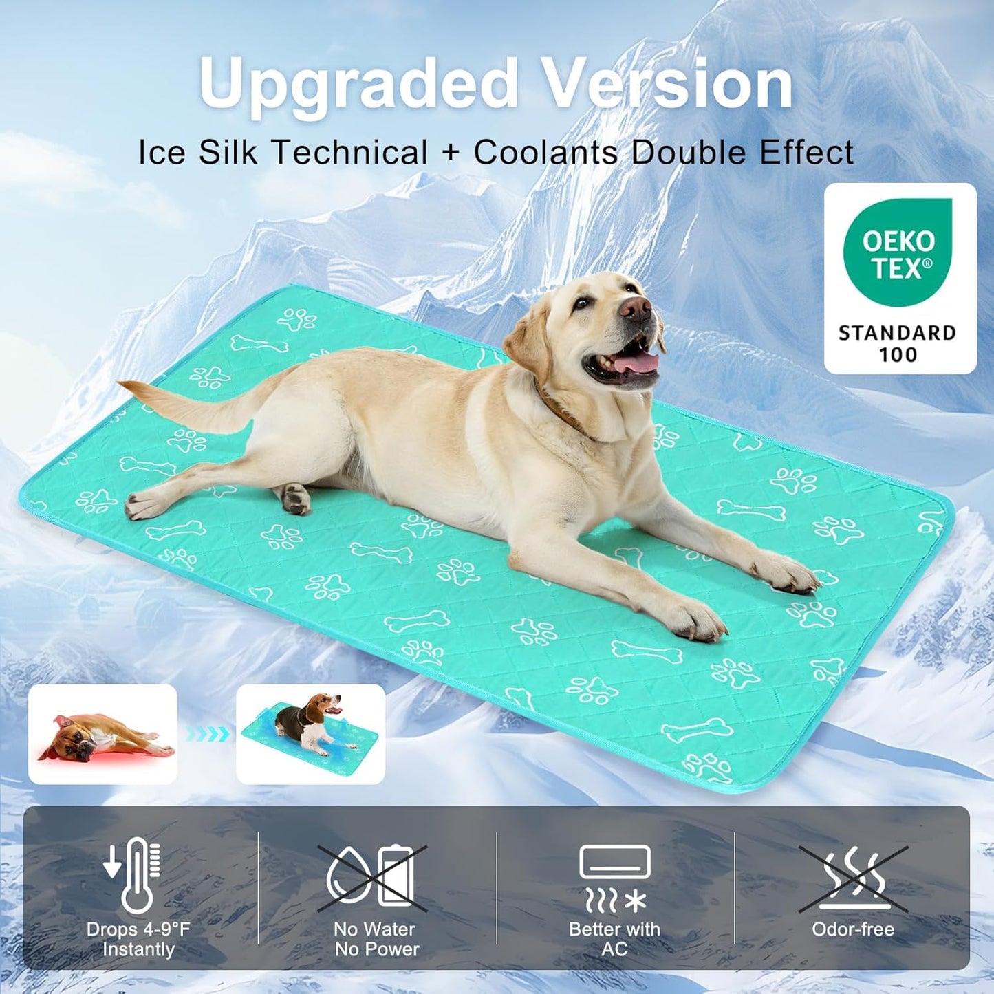 BEAUTYZOO Upgraded Dog Self Cooling Mat Ice Silk Chill Pads for Small Medium Large Dogs Q-MAX＞0.43- Summer Reusable Pet Training Pad - Absorbent Non-Slip Cool Mat for Kennels, Crates, Beds, 16" x 20"