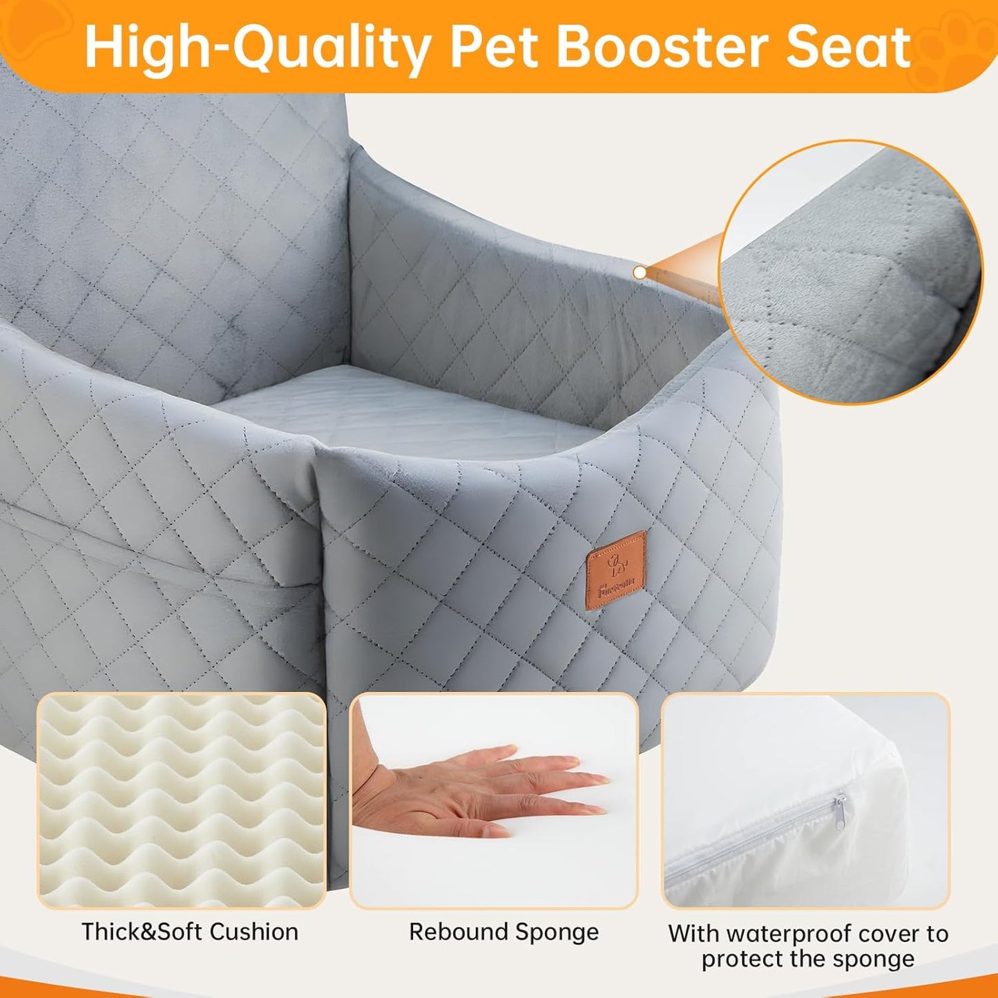 Dog Car Seats for Small Dogs, FurFrolic Memory Foam Dog Booster Seat for Small/Medium Dogs up to 35 lbs, Travel Pet Car Seat with Washable Detachable Cover, Storage Pockets, 2 Safety Belts (Gray)