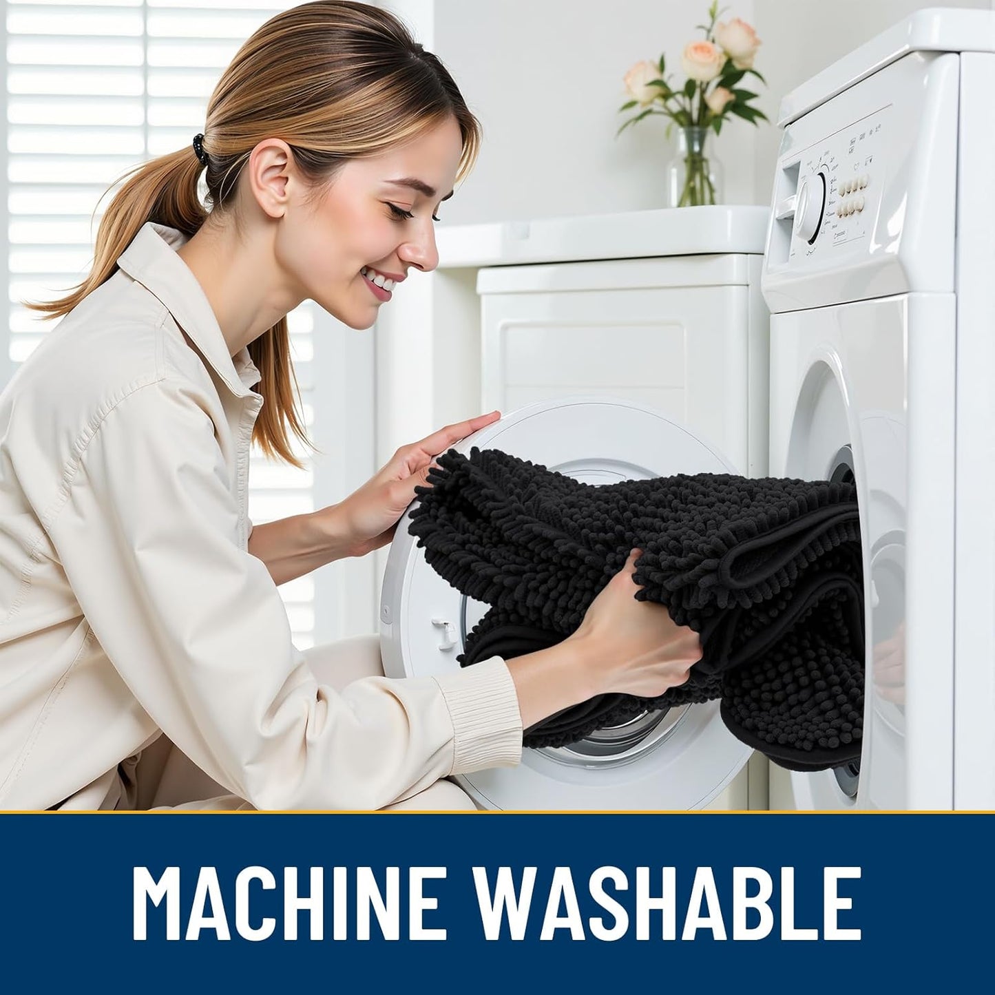 Smiry Dog Door Mat for Muddy Paws 59x24, Absorbs Moisture and Dirt Doormat, Non-Slip Washable Quick Dry Chenille Front Door Mat Indoor Entrance, Entryway Carpet for Inside Floor, Black