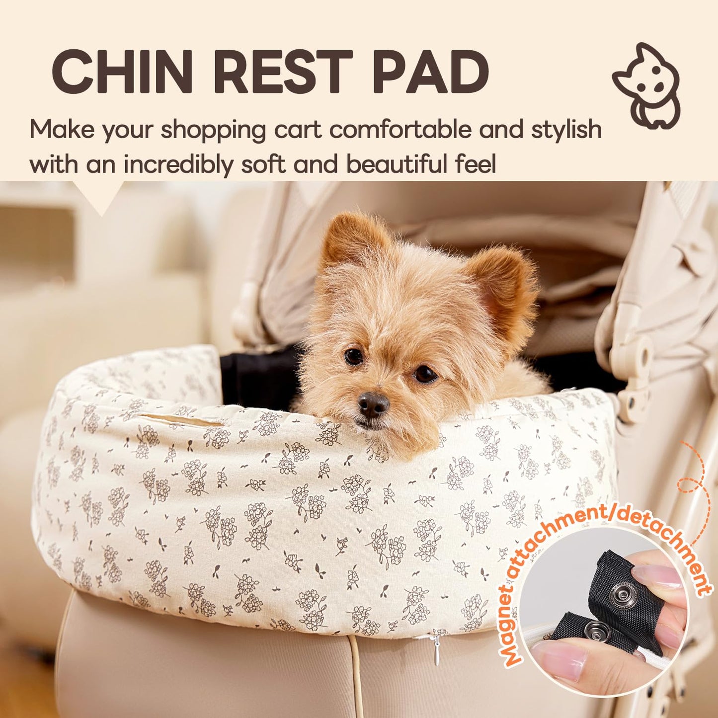 Dog Stroller Cushion & Mat, Pet Stroller Cushion for Dogs & Cats, 5-Level Waterproof & Removable Inner Core, Dog-Ergonomic 3-Zone Support, 4-inch Thickness (Flower Set)