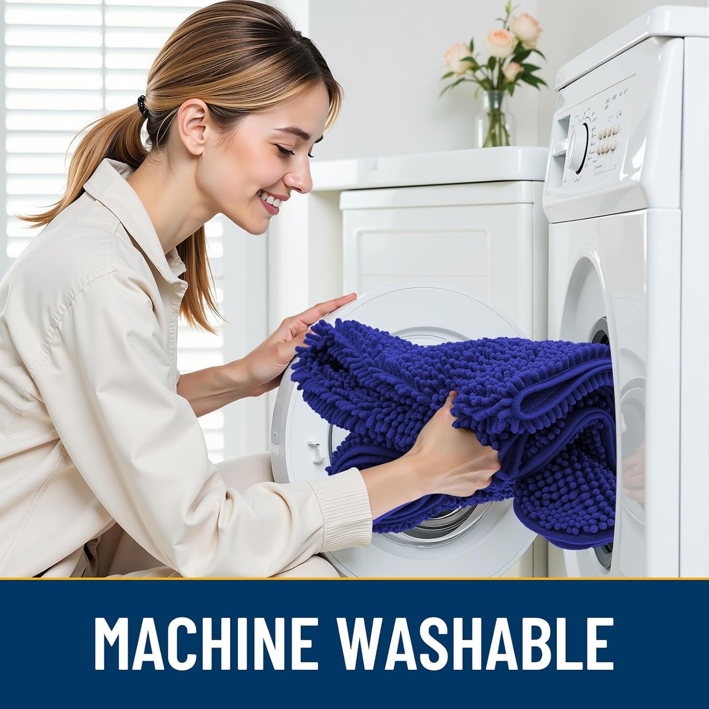 Smiry Dog Door Mat for Muddy Paws 70x24, Absorbs Moisture and Dirt Doormat, Non-Slip Washable Quick Dry Chenille Front Door Mat Indoor Entrance, Entryway Carpet for Inside Floor, Navy Blue