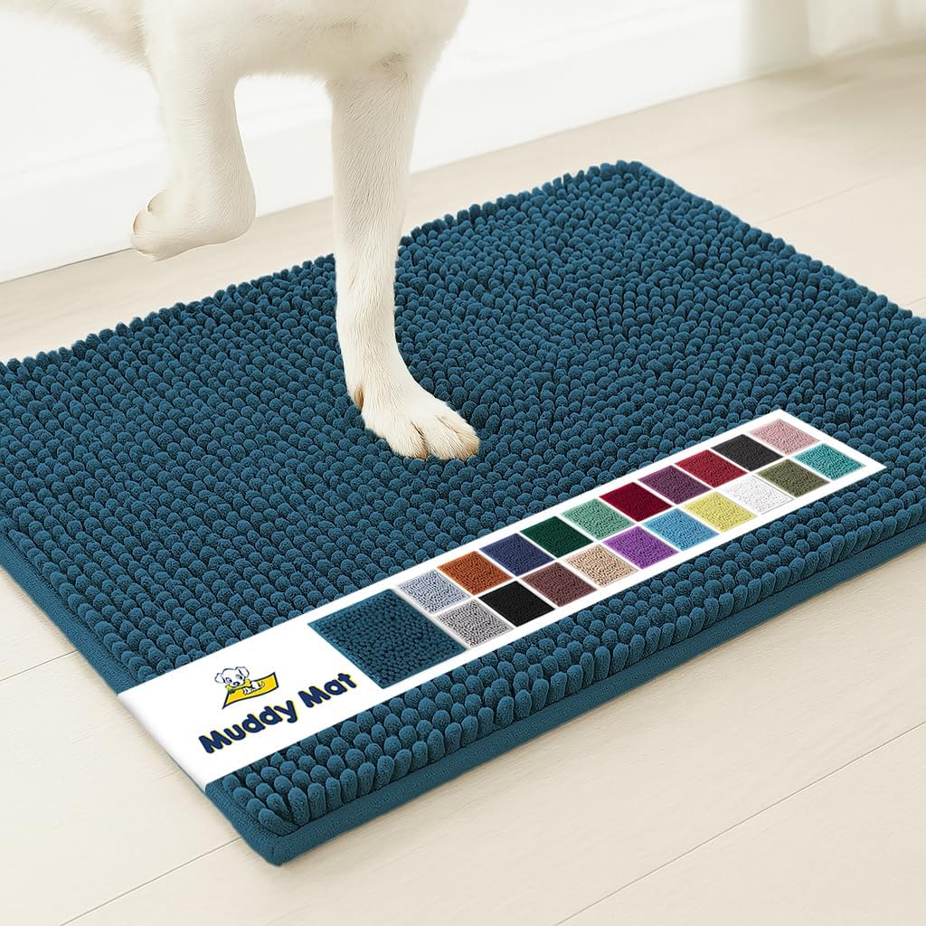 Muddy Mat® AS-SEEN-ON-TV Highly Absorbent Microfiber Door Mat and Pet Rug, Non Slip Thick Washable Area and Bath Mat Soft Chenille for Kitchen Bedroom Indoor and Outdoor - Atlantic Blue 5ft x 7ft