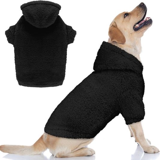 Fuzzy Dog Sweaters for Large Dogs Pet Hoodie Clothes Warm Soft Pet Coats Hooded Sweatshirt Dog Sweaters for Extra Large Dogs(Black-XXL)