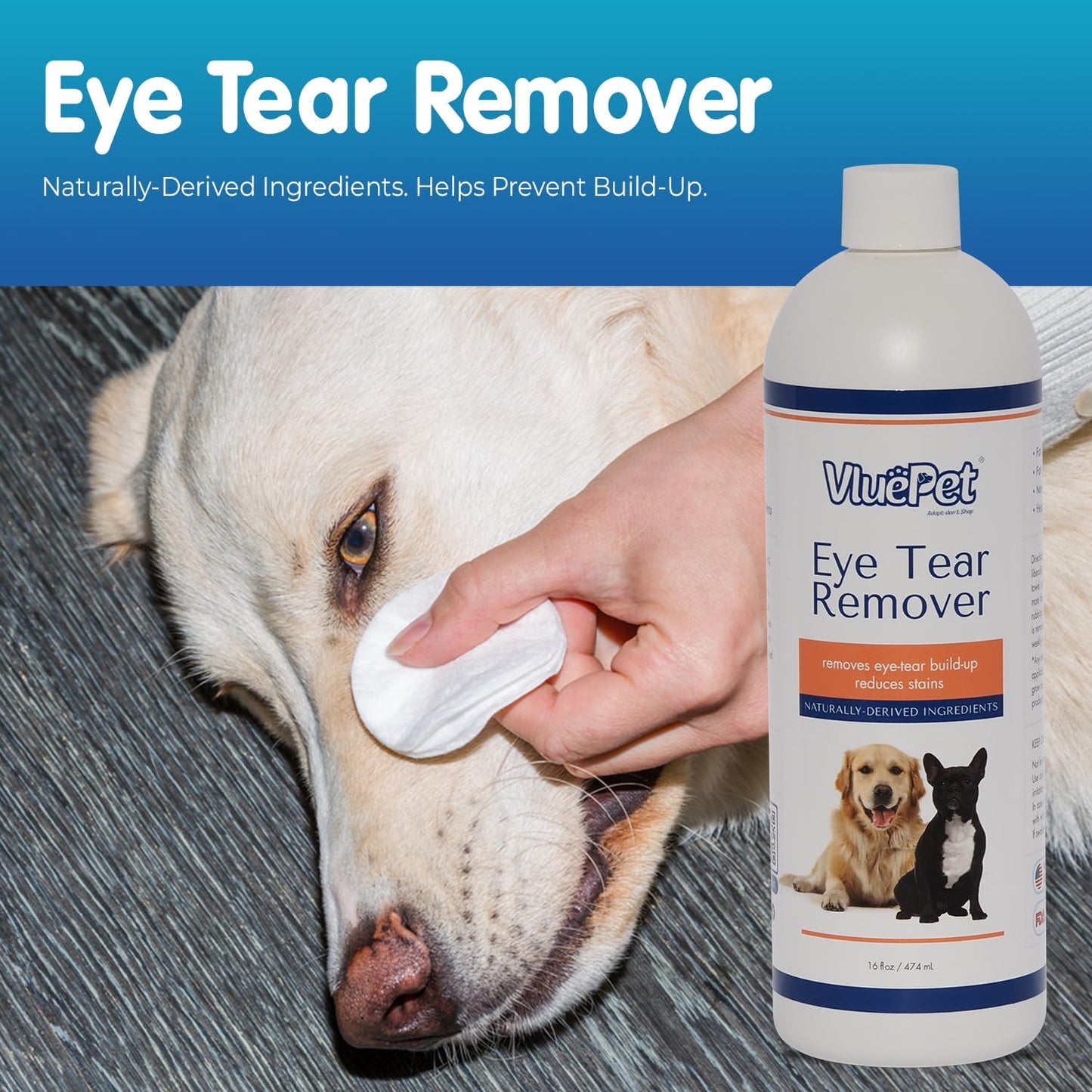 | Eye Tear Remover - Eye Wash Drops & Tear Stain Remover for Cat and Dog - Gentle, Safe & Non-Irritating Formula for All Breeds - Vet Formulated, Prevents Infections - All Natural – 16 floz