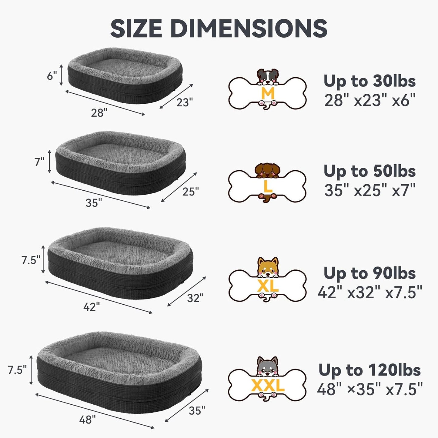 JOEJOY Orthopedic Dog Beds Large Sized Dog, Egg-Crate Memory Foam Pet Couch Bed with Bolster Sides, Waterproof Lining, Removable Washable Cover & Non-Slip Bottom, Black