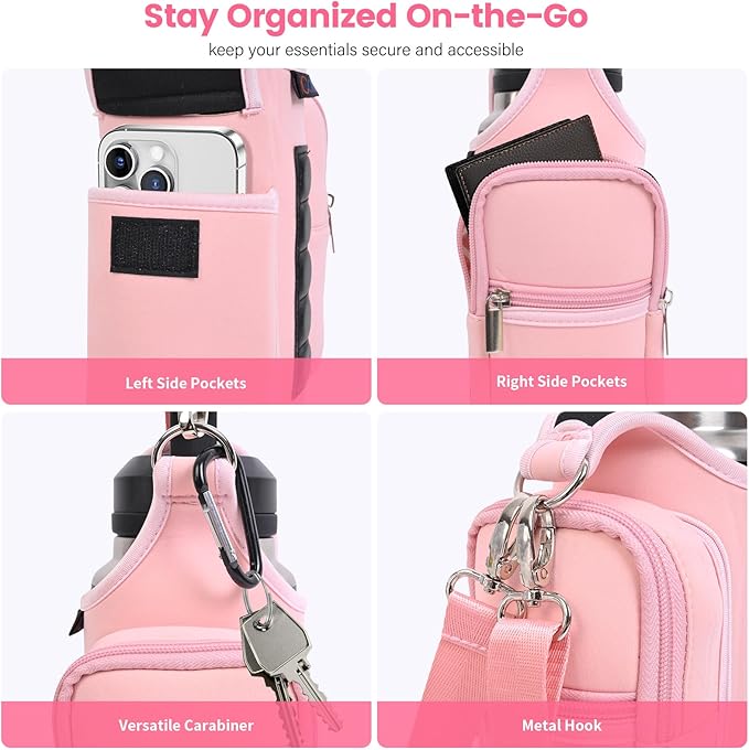 icolor Magnetic Gym Bag Water Bottle Carrier Holder with Phone Pockets & Shoulder Strap,5 Built-in Magnets Gym Bottle Pouch Sleeve,Magnetic Bag Gym Accessories Organizer for Men Women