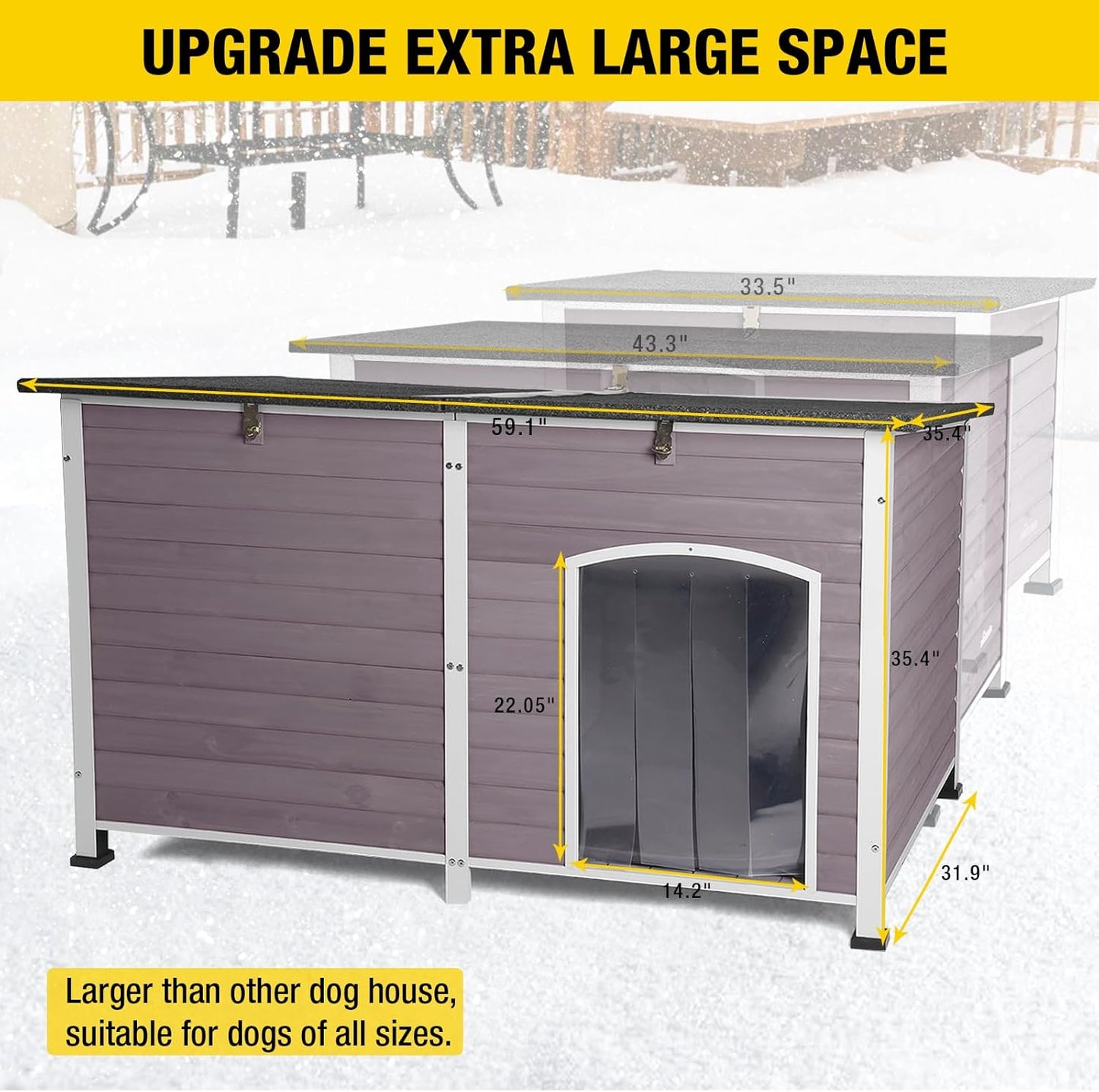Aivituvin Outdoor Dog House 59" Extra Large Insulated Dog Kennel with Insulation Liner for Winter,All-Around Iron Frame