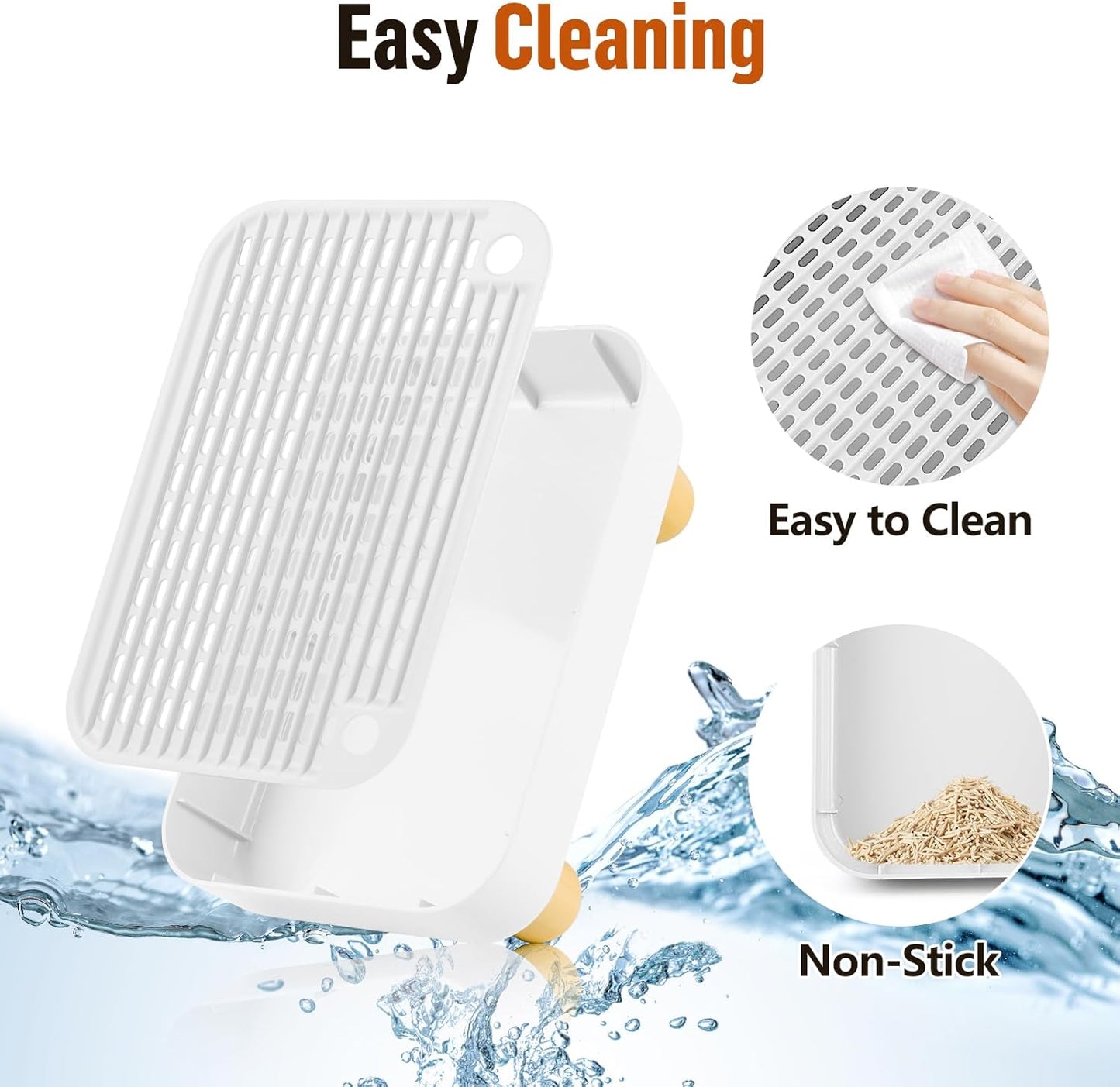 Cat Litter Box Step Ramp, Cat Litter Catcher Mat with Wooden Feet, Filter Function, Cat Pedal Stool for Self-Cleaning Cat Litter Box, Ideal for Kitten & Elderly Cats (White)