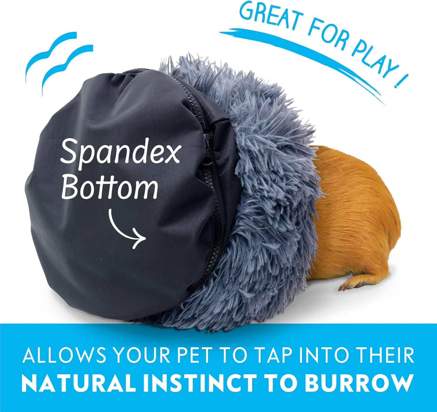 Paw Inspired Furr-O Burrowing Pet Bed with Zip-On Spandex and Fleece Bottoms for Guinea Pigs and Other Small Animals, Cozy Carrier, Hideout Enrichment Toy, Cage Accessories (Dark Gray)