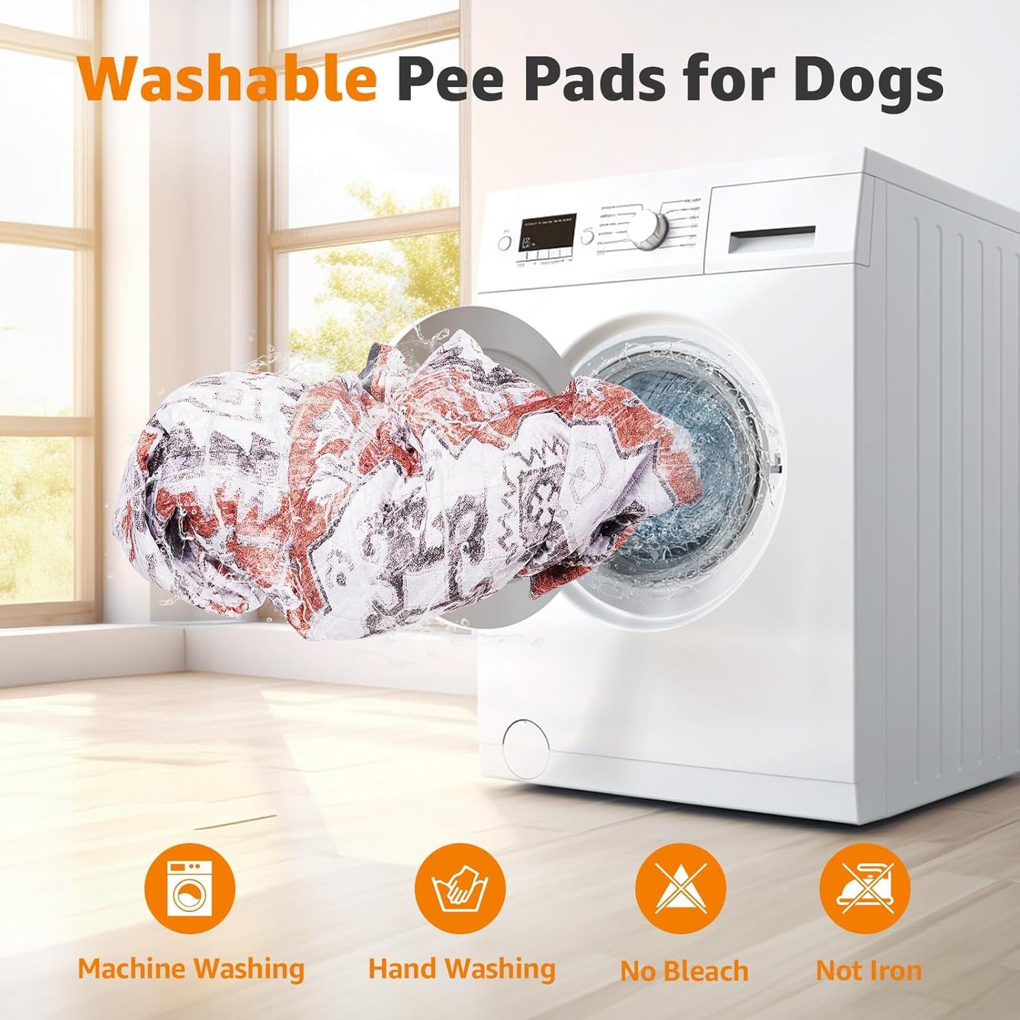 LOOBANI Reusable Pee Pads for Dogs, 2 Pack Super Absorbent Washable Puppy Pee Pads, Waterproof Non-Slip Whelping Pad for Floor Playpen Crate Couch-31 x36 (Red-Orange)