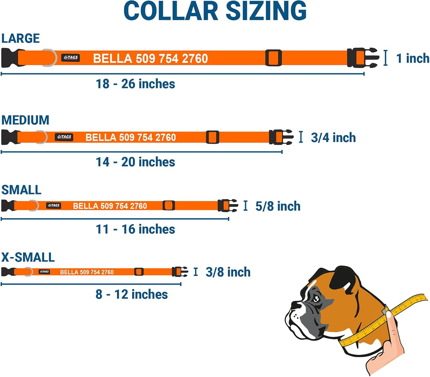 GoTags Personalized Dog Collar with Nameplate, Adjustable Dog Collar with Custom Engraved Slide On Pet ID Tag in Stainless Steel, Silent, No Noise Dog Tag for Large Medium and Small (Orange, X-Small)