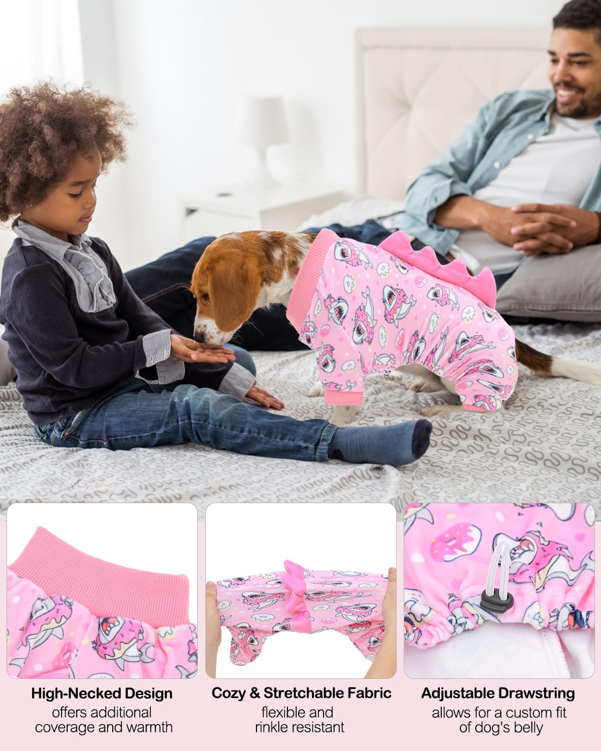 CuteBone Dinosaur Costume Dog Pajamas, Stretchy Spandex Crystal Velvet Sleepwear Coat for Small Dogs, Soft & Warm Pet Outfit Clothes for Cold Weather, Cozy Pullover Design COSP09XS